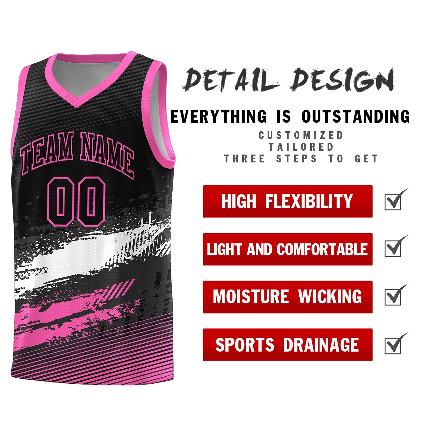 Custom Black White and Pink Graffiti Pattern Sports Uniform Basketball Jersey