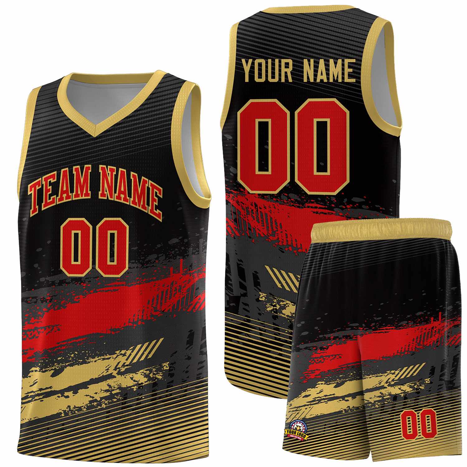 Custom Black Red and Khaki Graffiti Pattern Sports Uniform Basketball Jersey