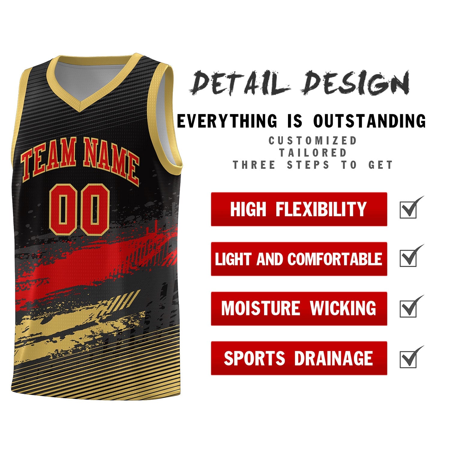 Custom Black Red and Khaki Graffiti Pattern Sports Uniform Basketball Jersey