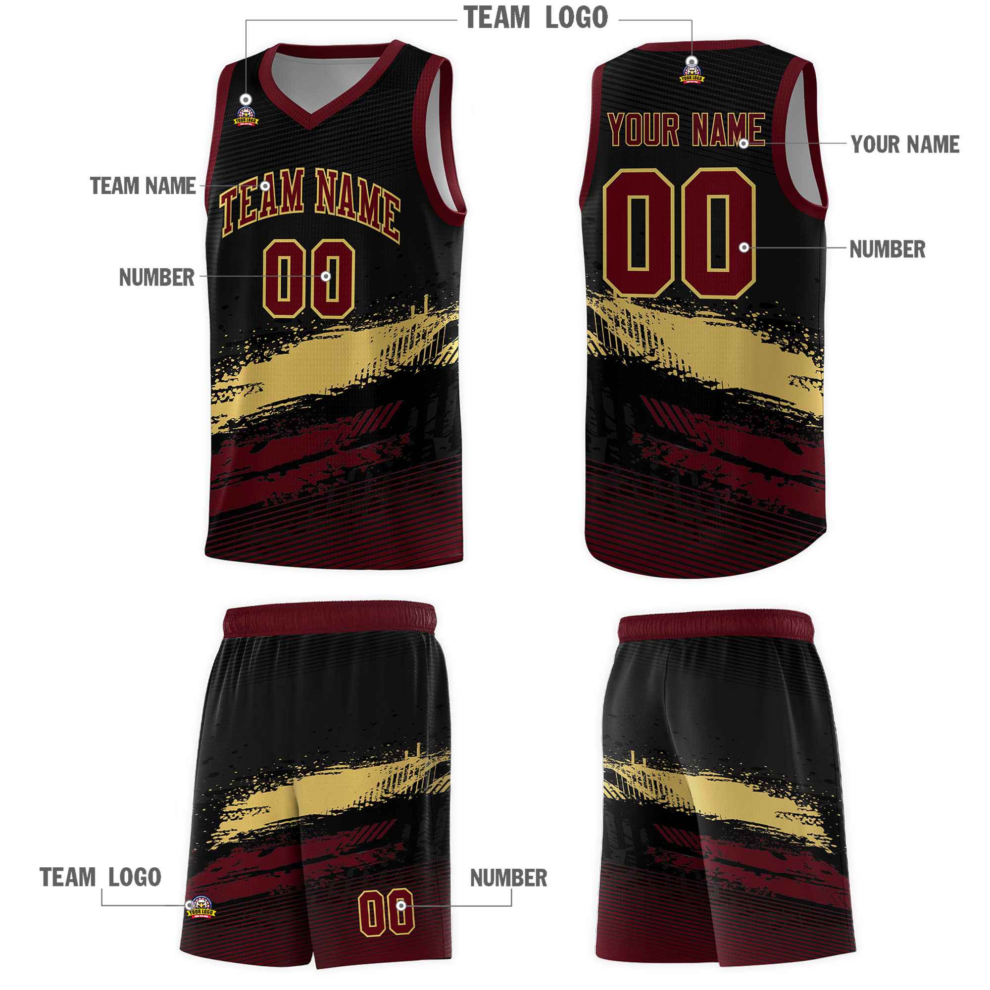 Custom Black Khaki and Red Graffiti Pattern Sports Uniform Basketball Jersey