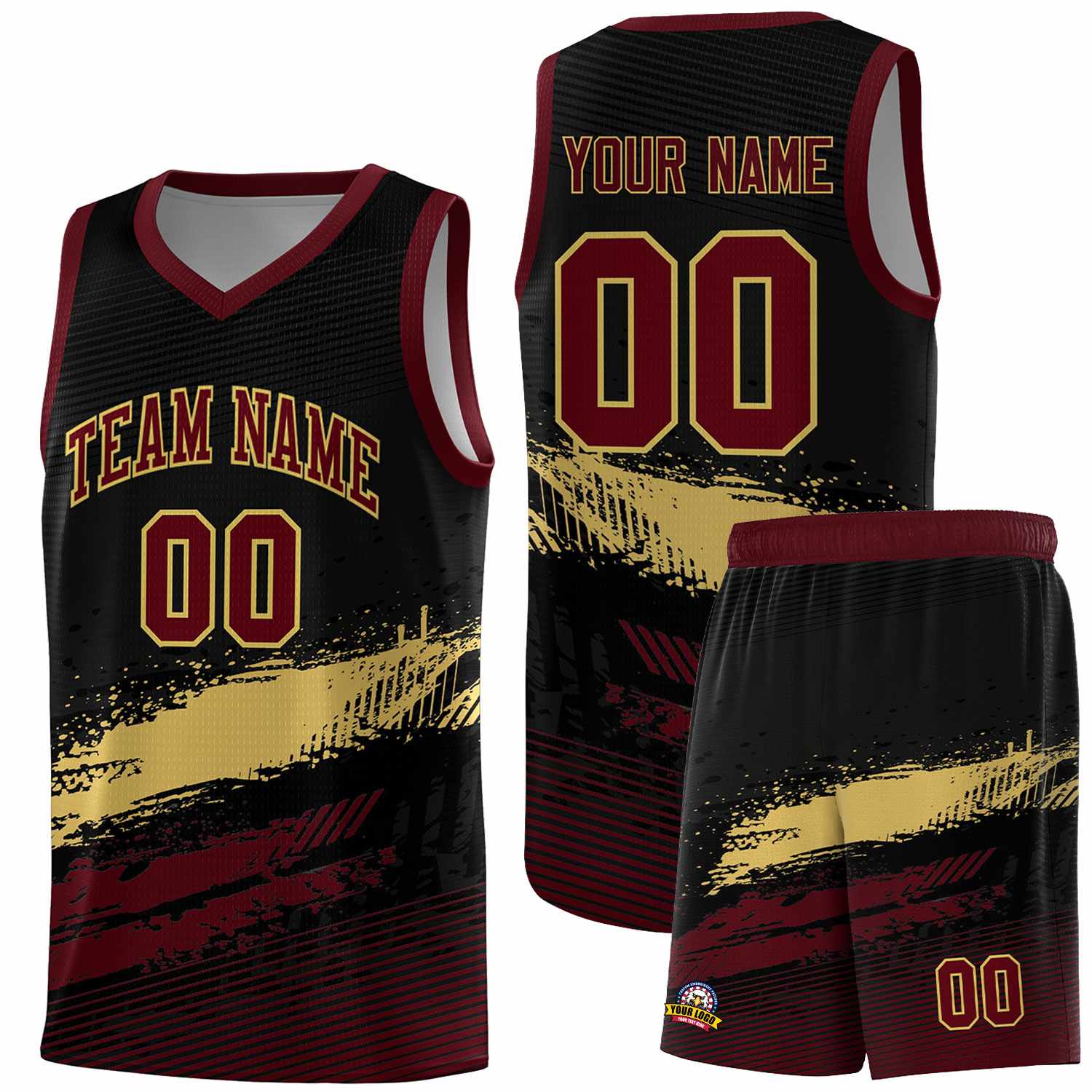 Custom Black Khaki and Red Graffiti Pattern Sports Uniform Basketball Jersey