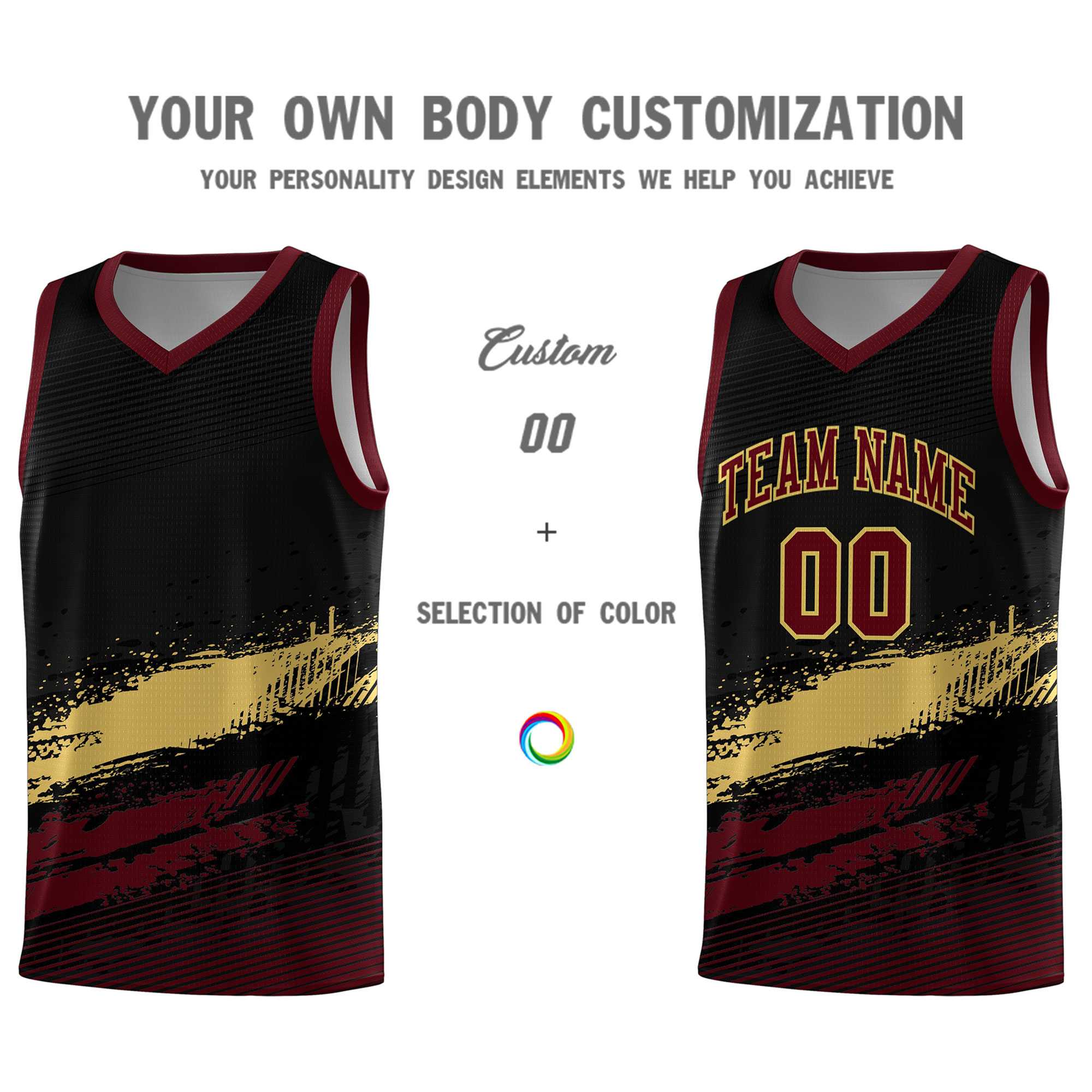 Custom Black Khaki and Red Graffiti Pattern Sports Uniform Basketball Jersey