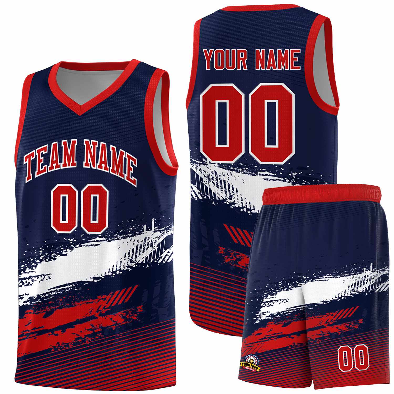 Custom Navy White and Red Graffiti Pattern Sports Uniform Basketball Jersey