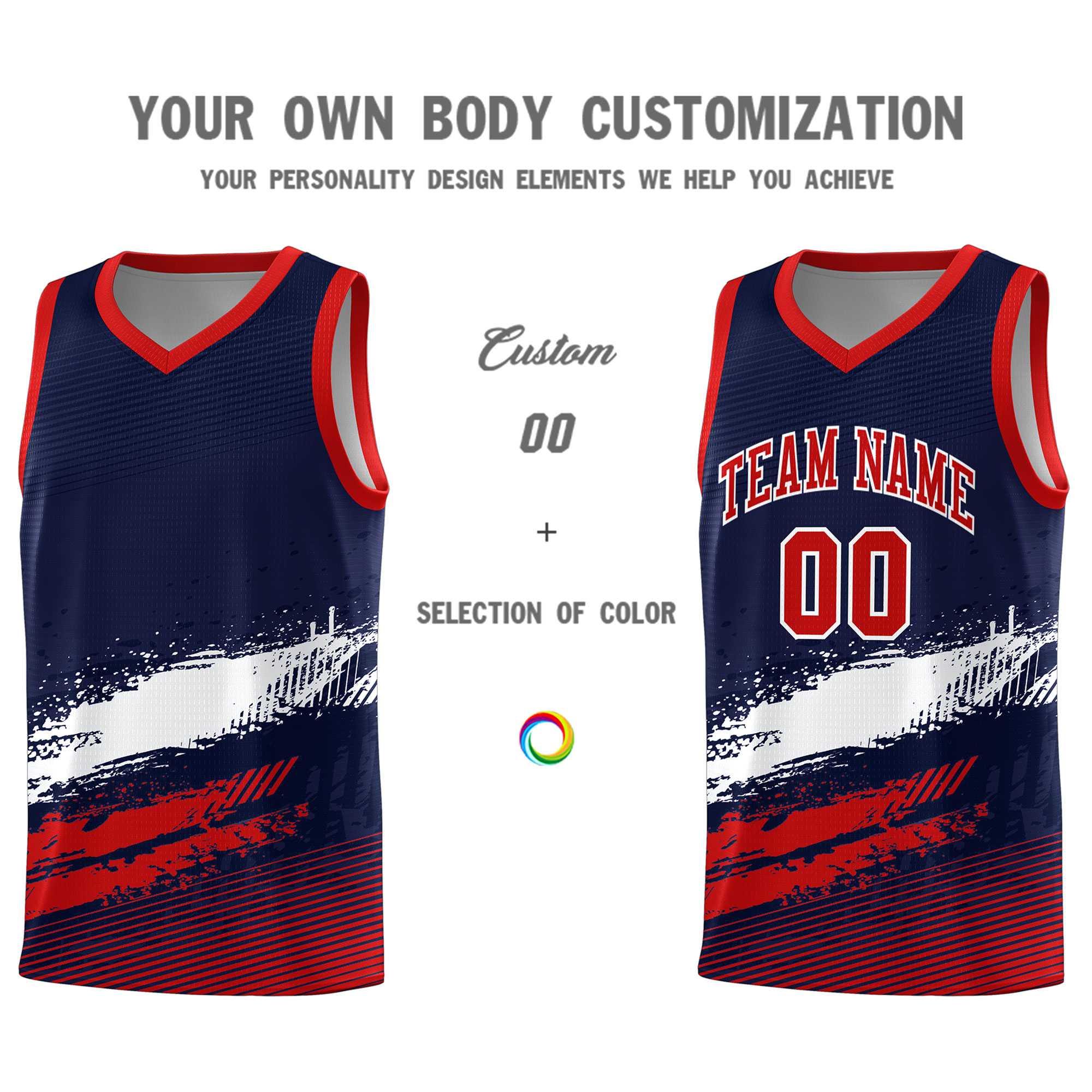 Custom Navy White and Red Graffiti Pattern Sports Uniform Basketball Jersey