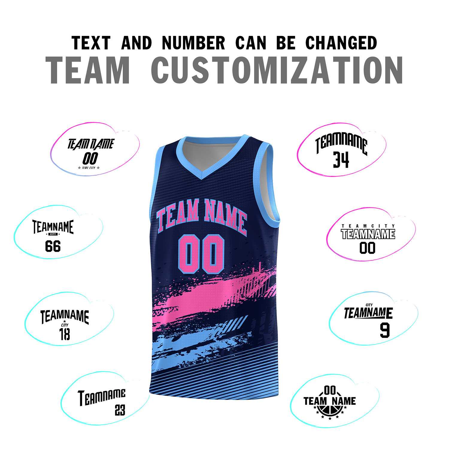 Custom Navy Pink and Powder Blue Graffiti Pattern Sports Uniform Basketball Jersey