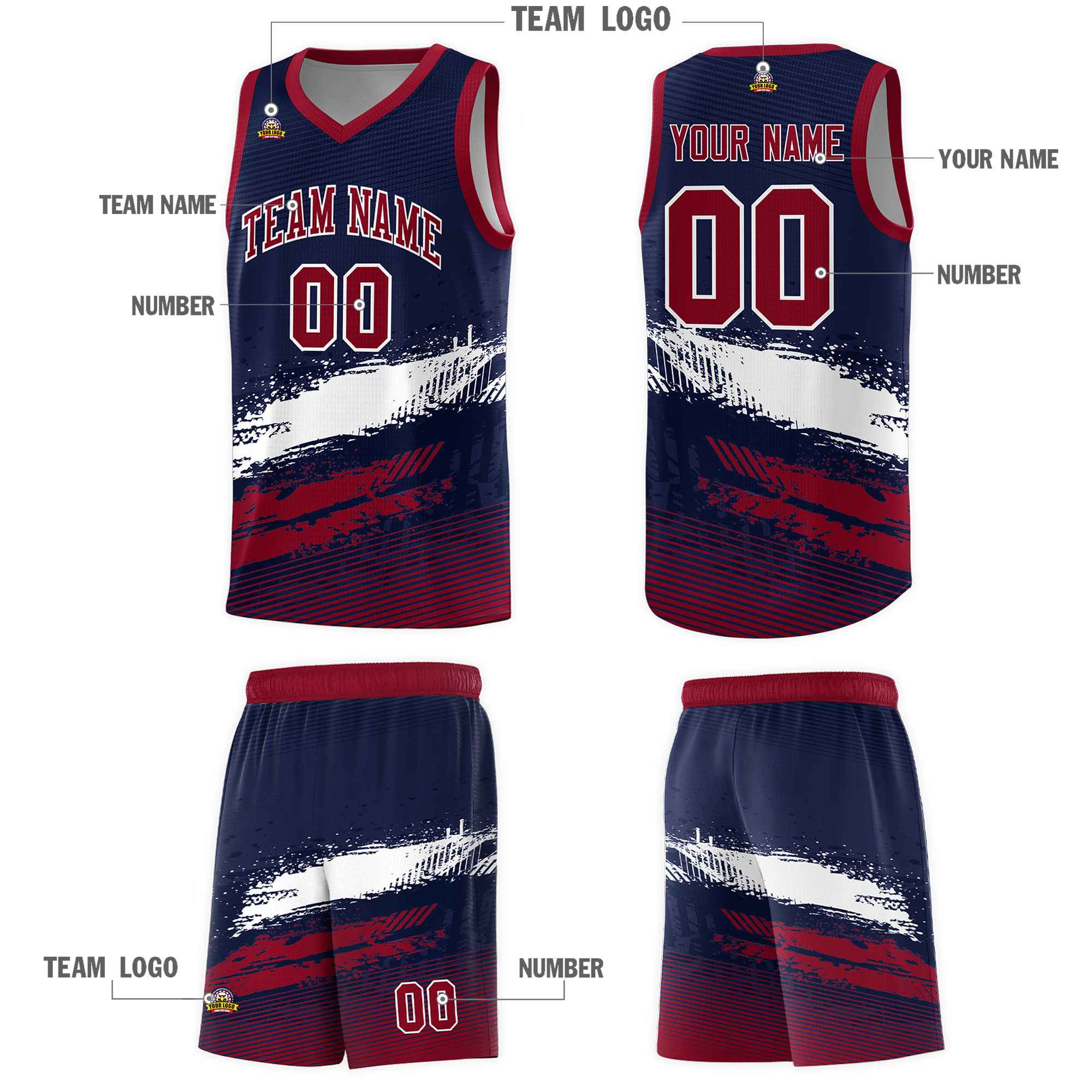 Custom Navy White and Crimson Graffiti Pattern Sports Uniform Basketball Jersey