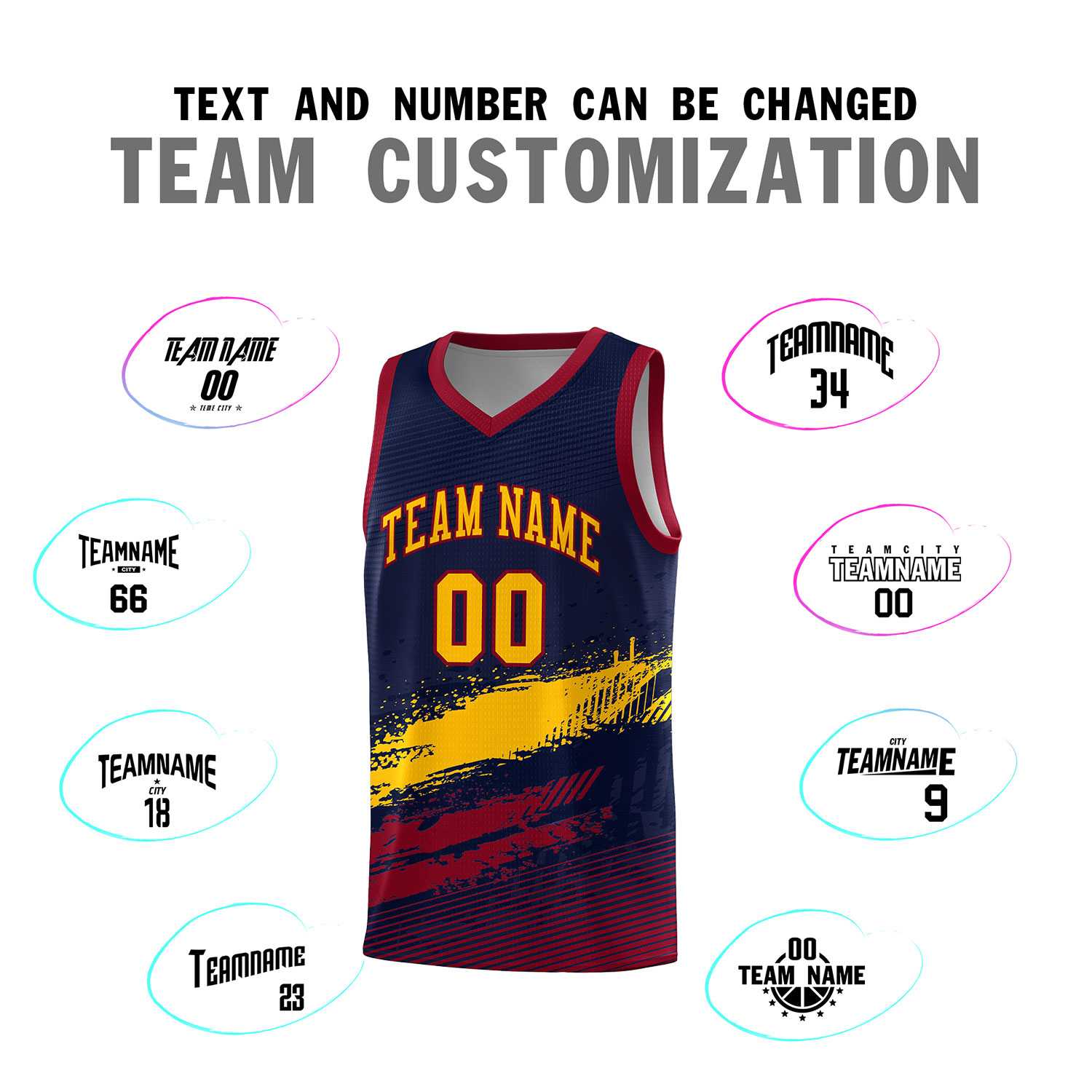 Custom Navy Yellow and Crimson Graffiti Pattern Sports Uniform Basketball Jersey