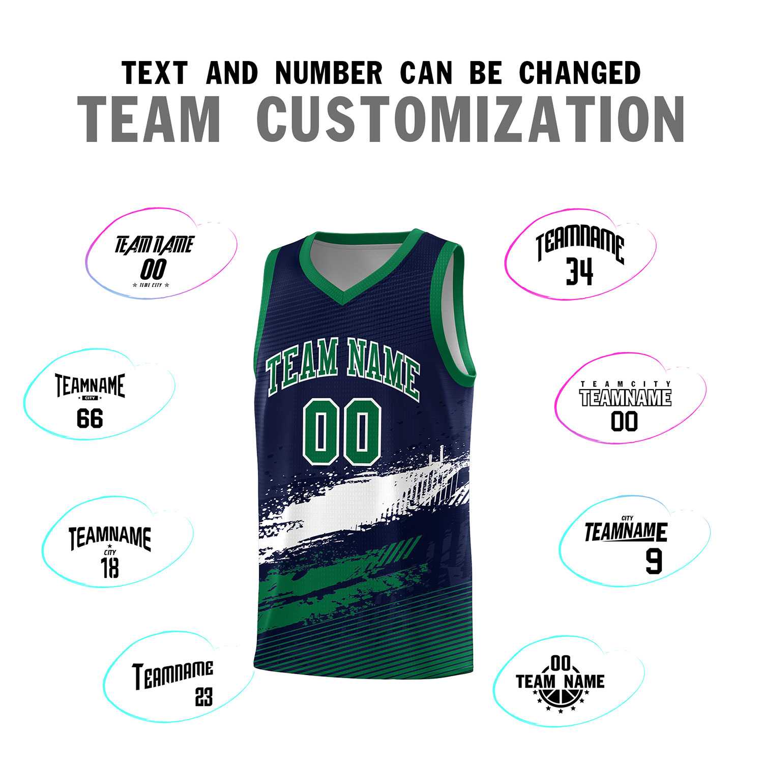 Custom Navy White and Kelly Green Graffiti Pattern Sports Uniform Basketball Jersey