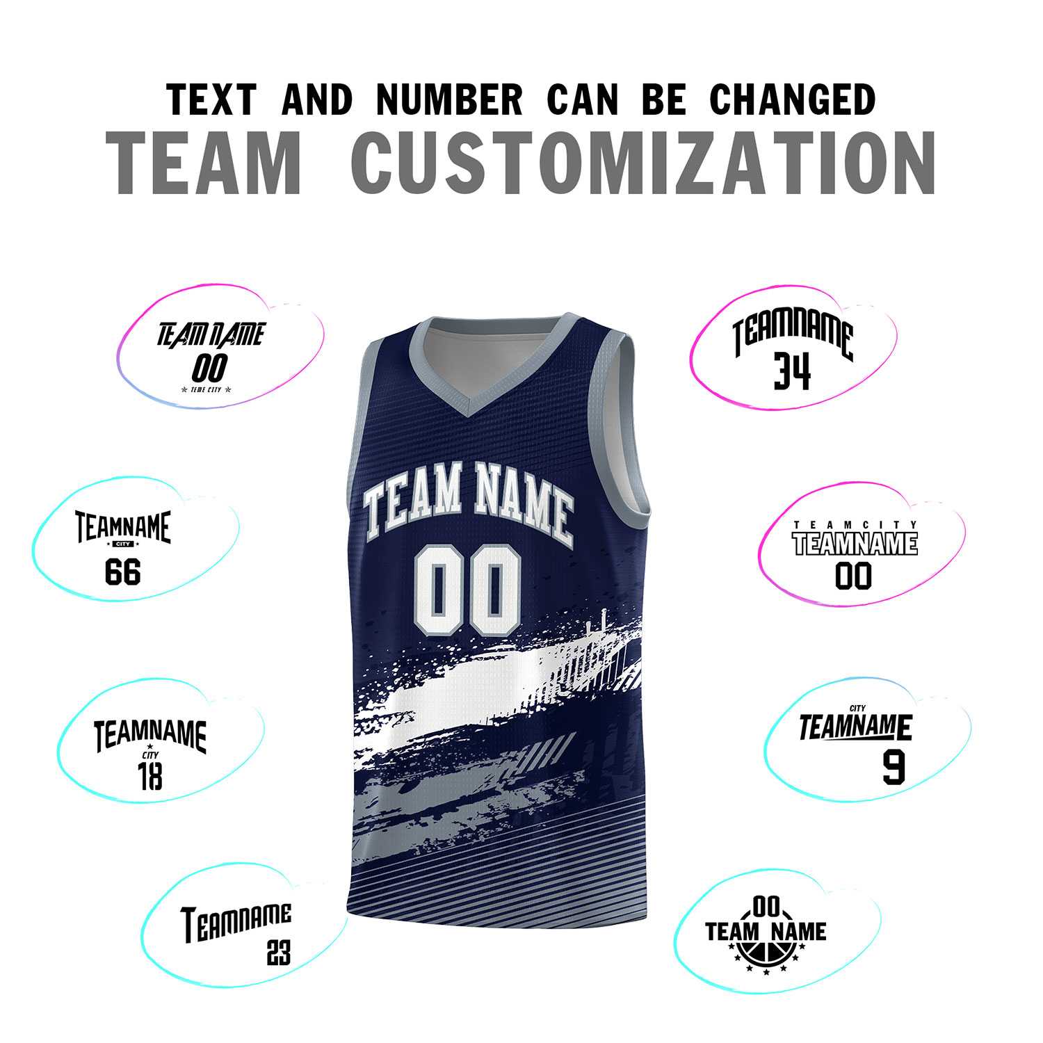 Custom Navy White and Gray Graffiti Pattern Sports Uniform Basketball Jersey