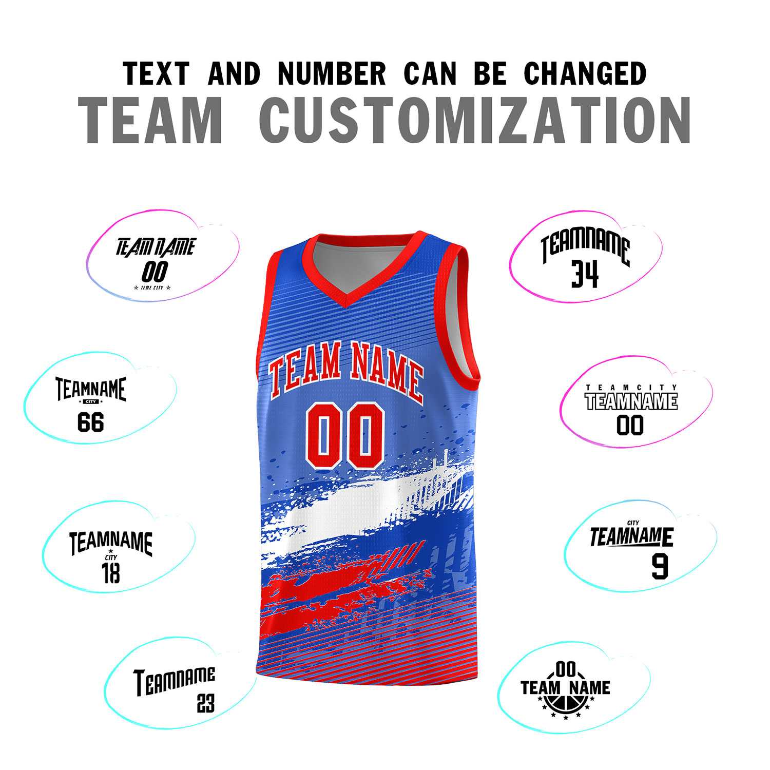 Custom Royal White and Red Graffiti Pattern Sports Uniform Basketball Jersey