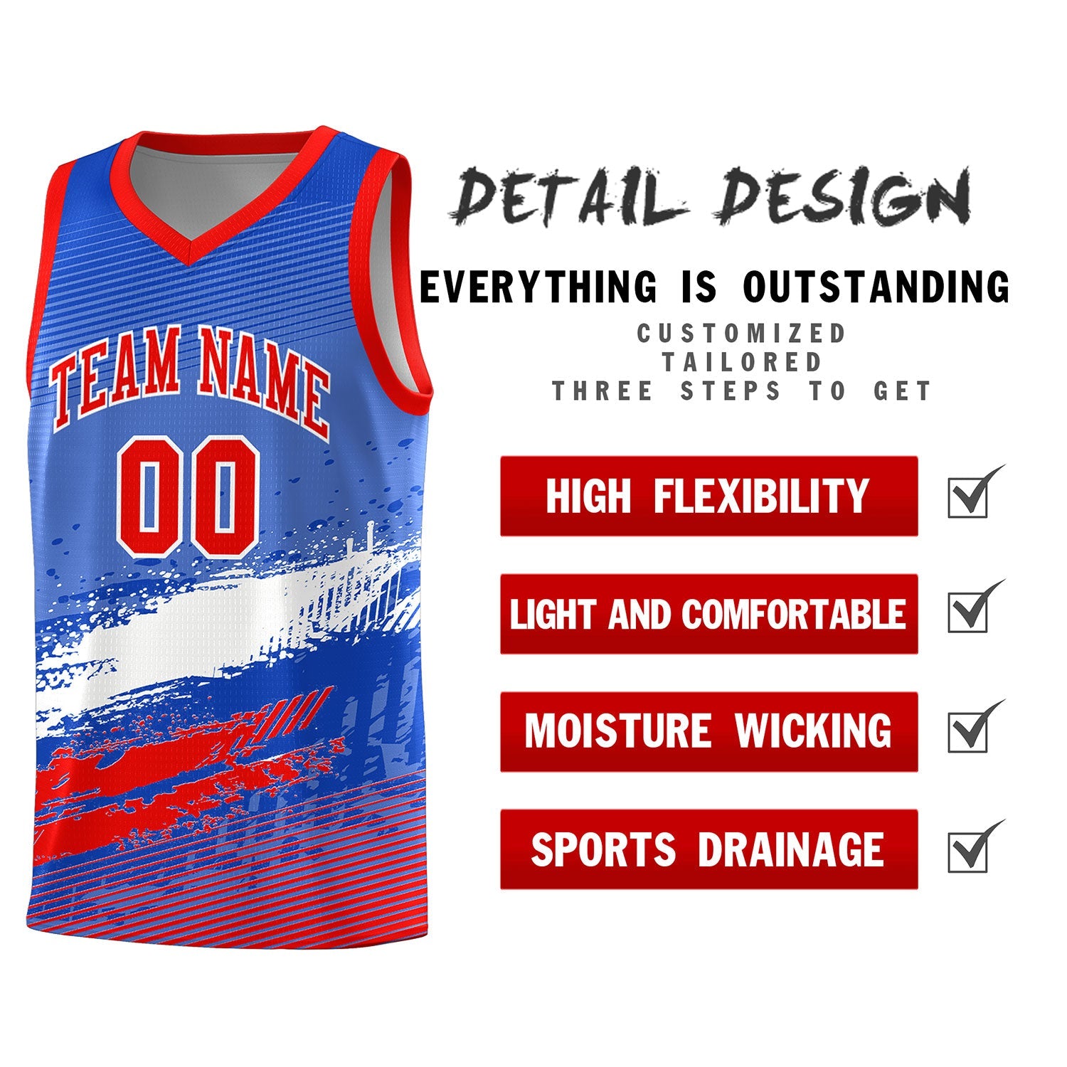 Custom Royal White and Red Graffiti Pattern Sports Uniform Basketball Jersey