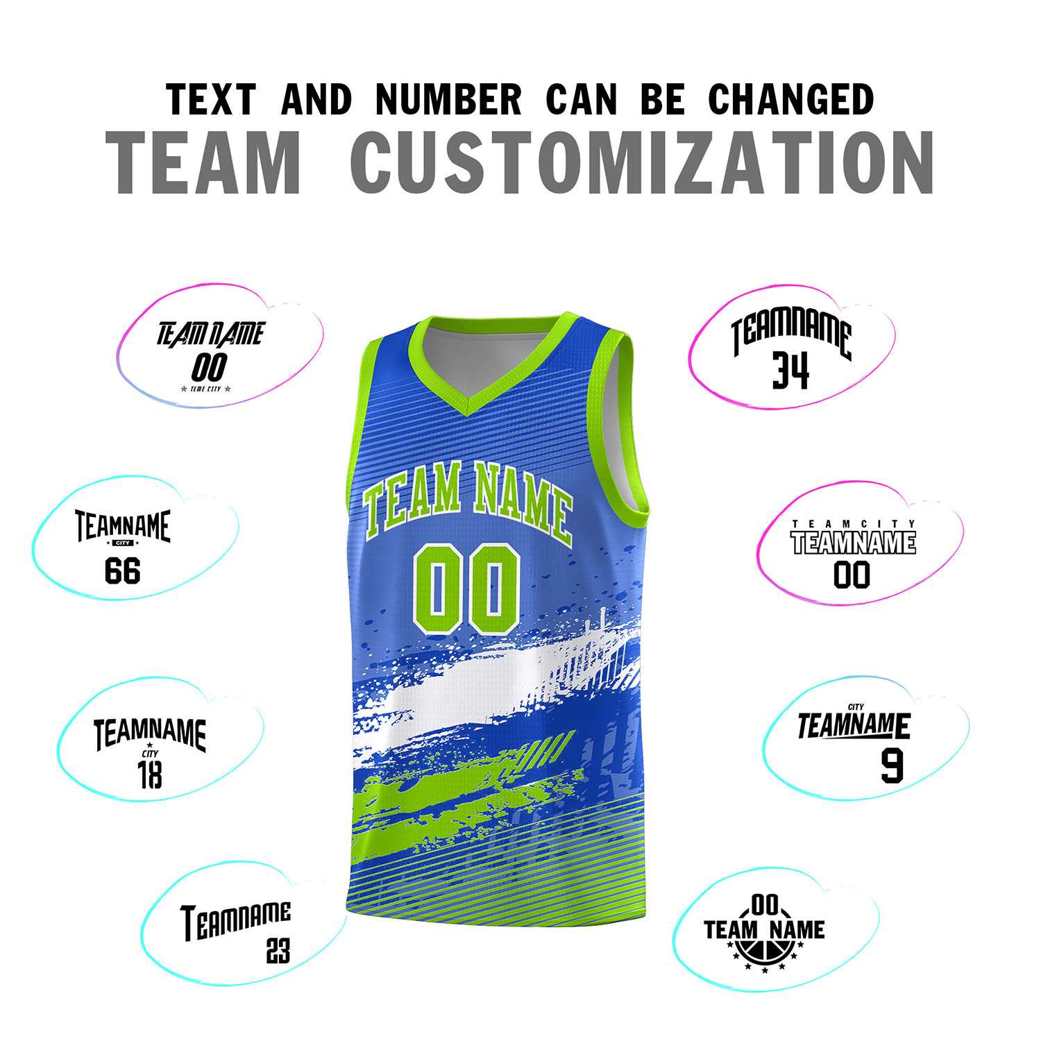 Custom Royal White and Neon Green Graffiti Pattern Sports Uniform Basketball Jersey