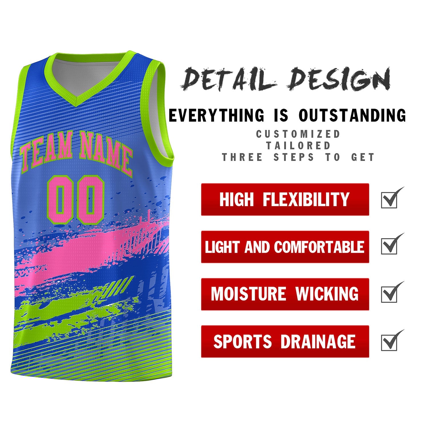 Custom Royal Pink and Neon Green Graffiti Pattern Sports Uniform Basketball Jersey