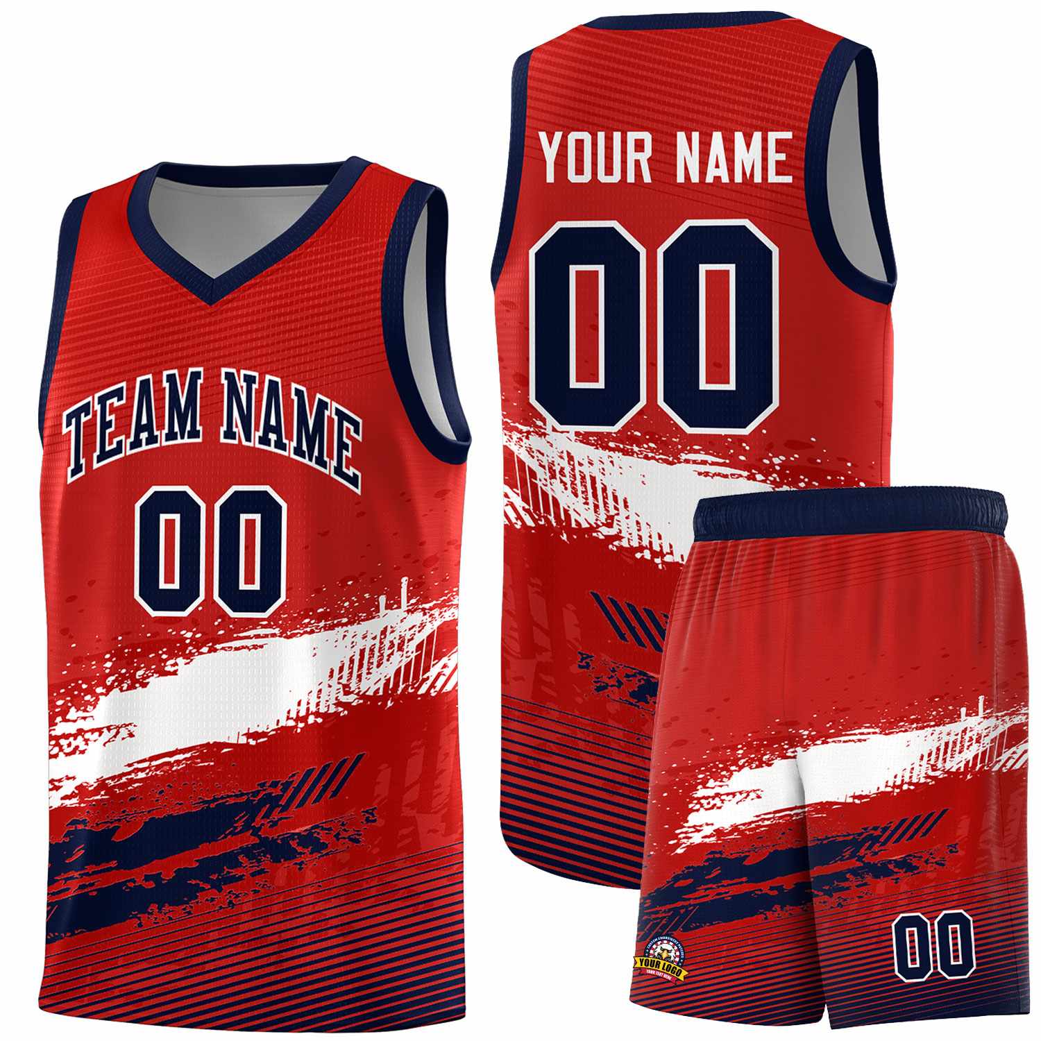 Custom Red White and Navy Graffiti Pattern Sports Uniform Basketball Jersey