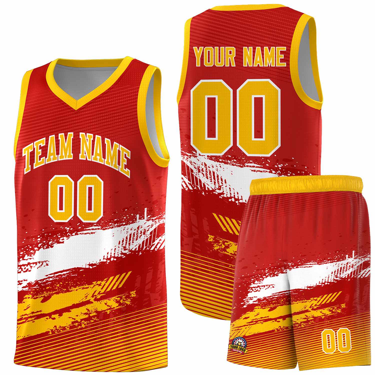 Custom Red White and Yellow Graffiti Pattern Sports Uniform Basketball Jersey