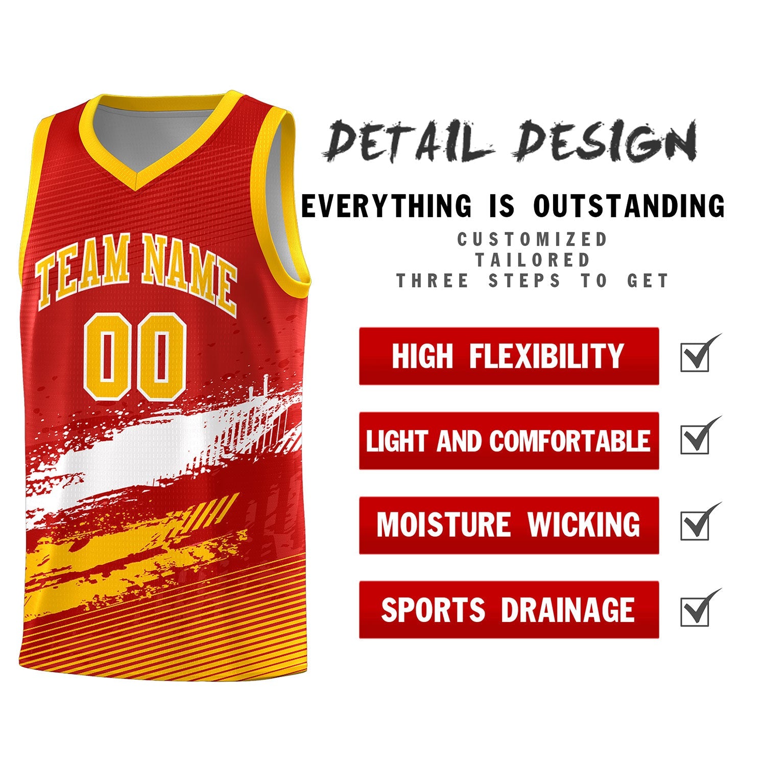 Custom Red White and Yellow Graffiti Pattern Sports Uniform Basketball Jersey