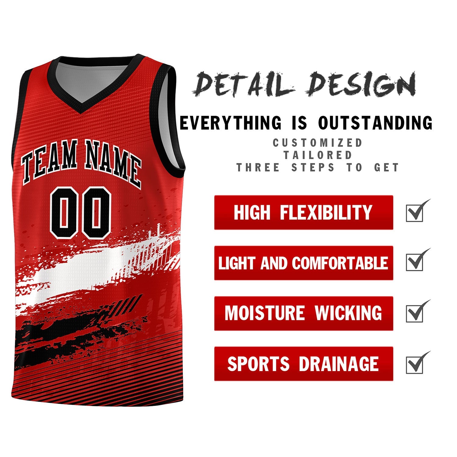 Custom Red White and Black Graffiti Pattern Sports Uniform Basketball Jersey