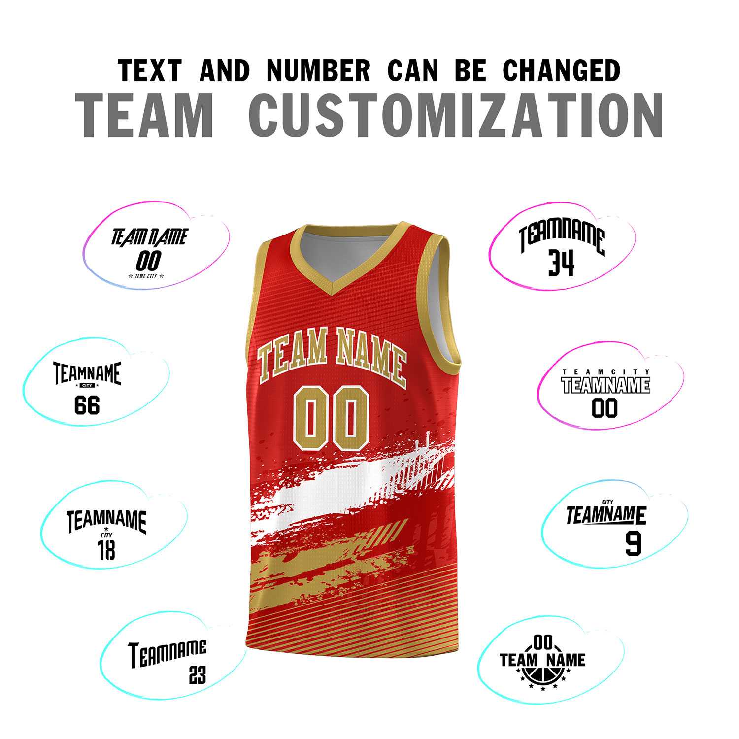 Custom Red White and Old Gold Graffiti Pattern Sports Uniform Basketball Jersey