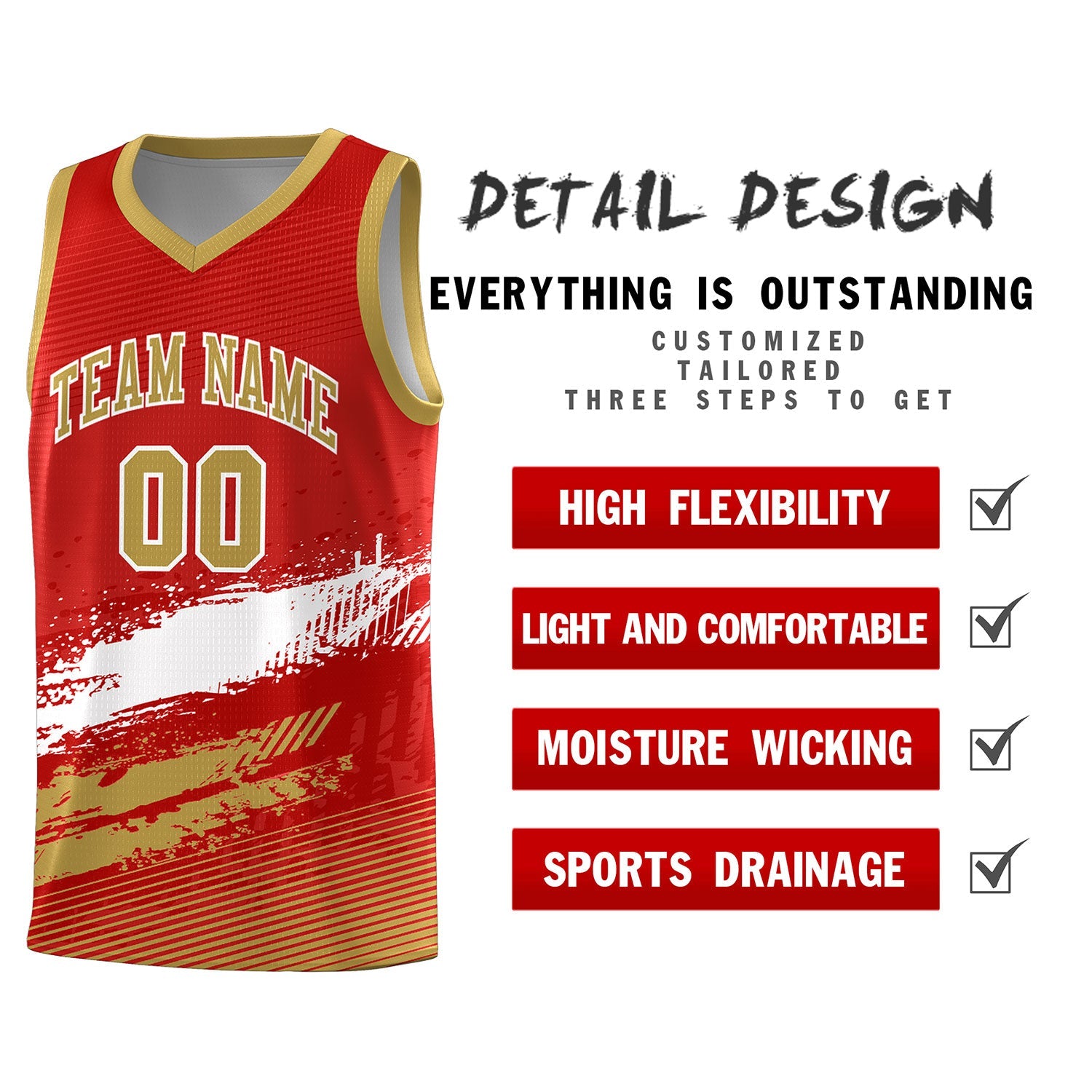 Custom Red White and Old Gold Graffiti Pattern Sports Uniform Basketball Jersey