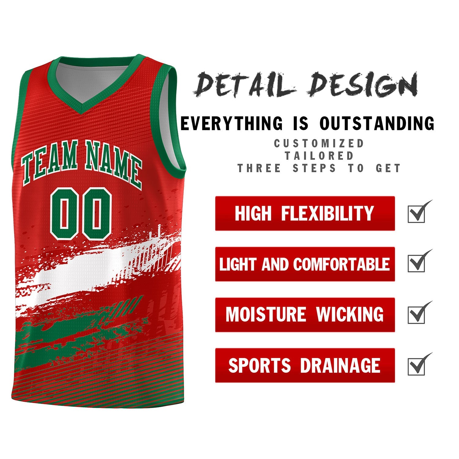 Custom Red White and Kelly Green Graffiti Pattern Sports Uniform Basketball Jersey