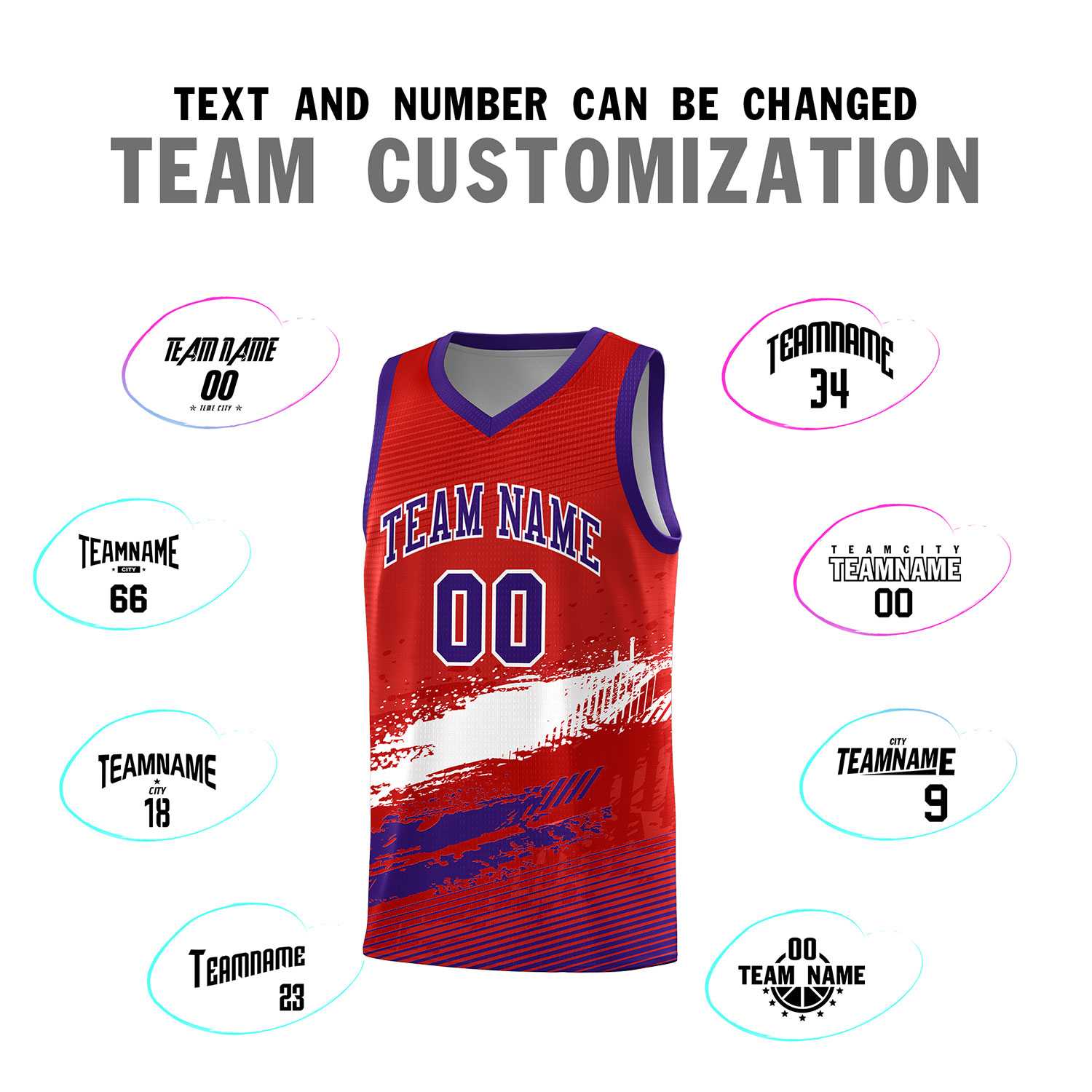 Custom Red White and Purple Graffiti Pattern Sports Uniform Basketball Jersey