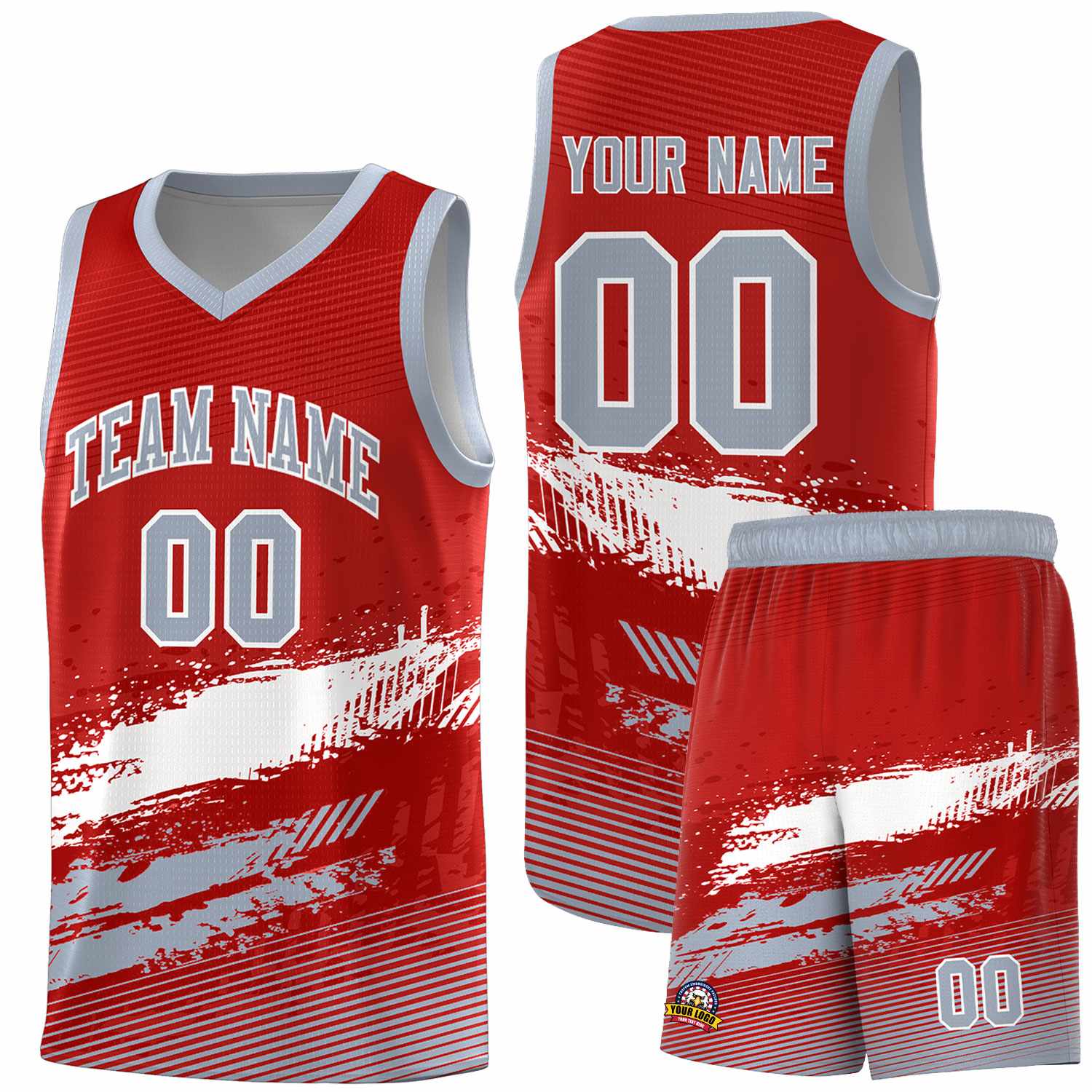 Custom Red White and Gray Graffiti Pattern Sports Uniform Basketball Jersey