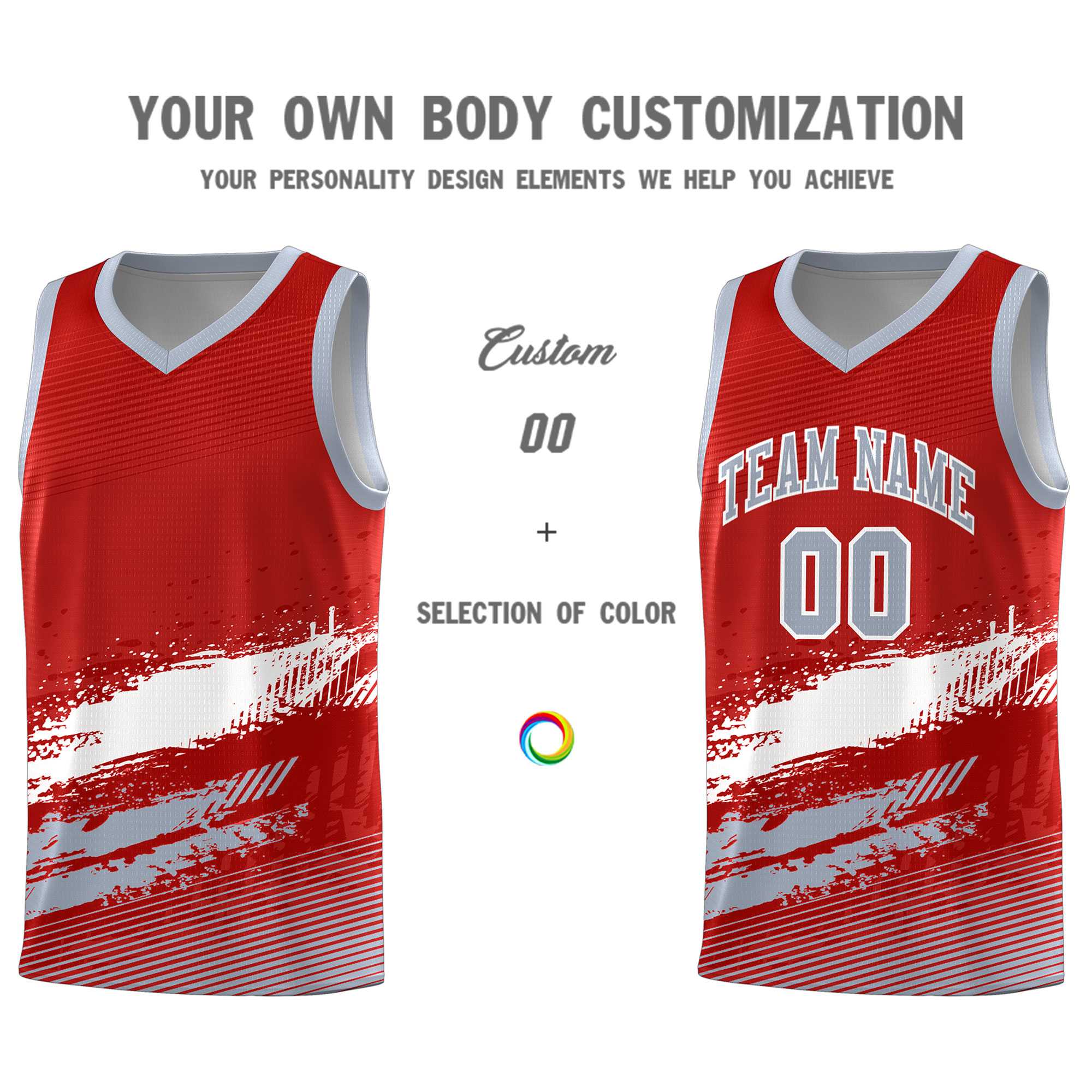 Custom Red White and Gray Graffiti Pattern Sports Uniform Basketball Jersey