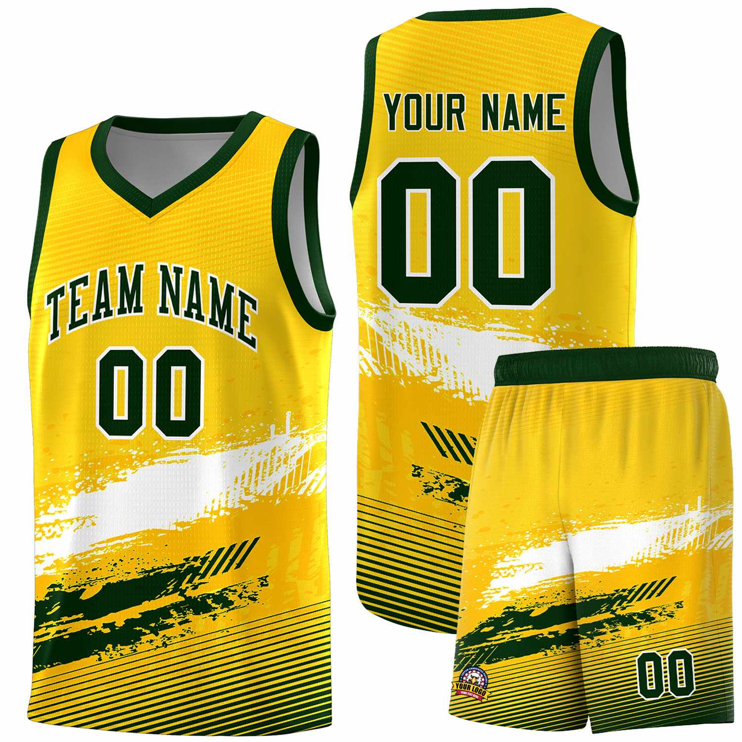 Custom Yellow White and Green Graffiti Pattern Sports Uniform Basketball Jersey