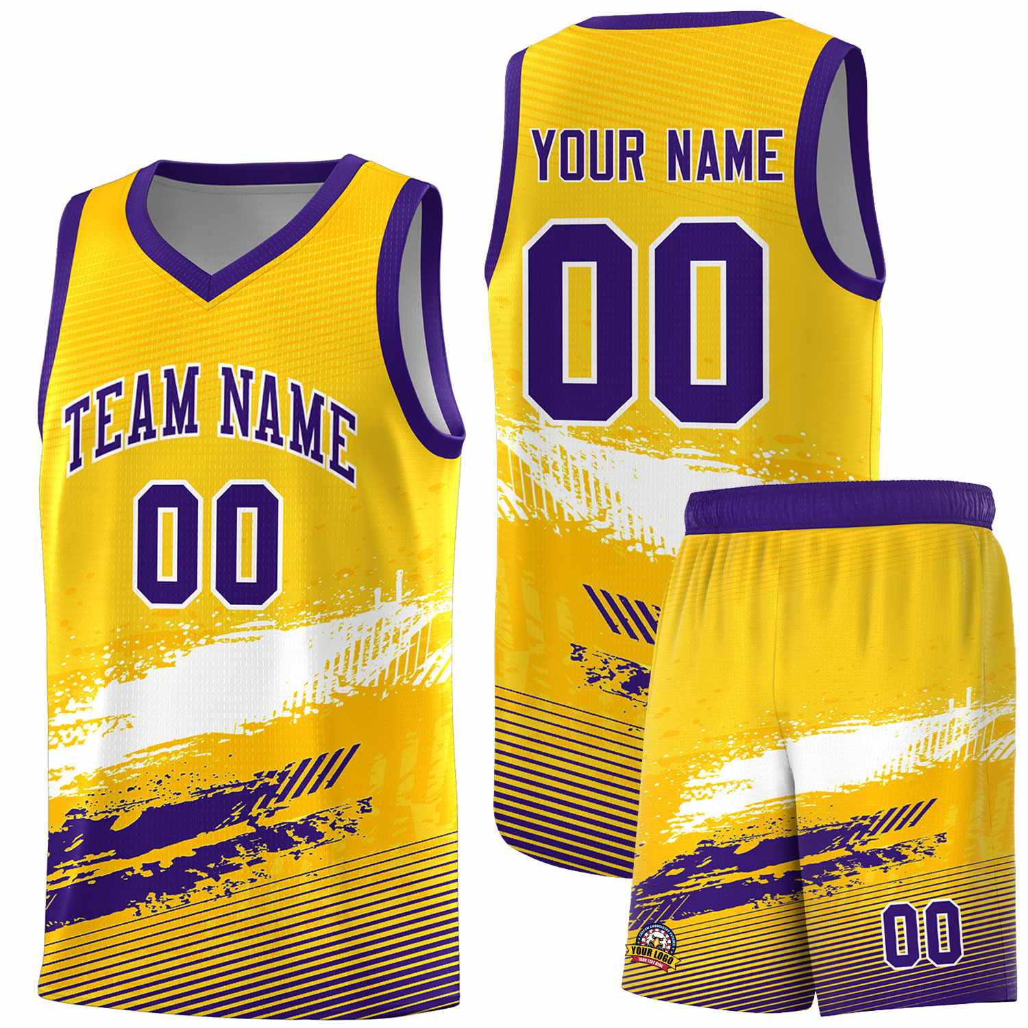 Custom Yellow White and Purple Graffiti Pattern Sports Uniform Basketball Jersey