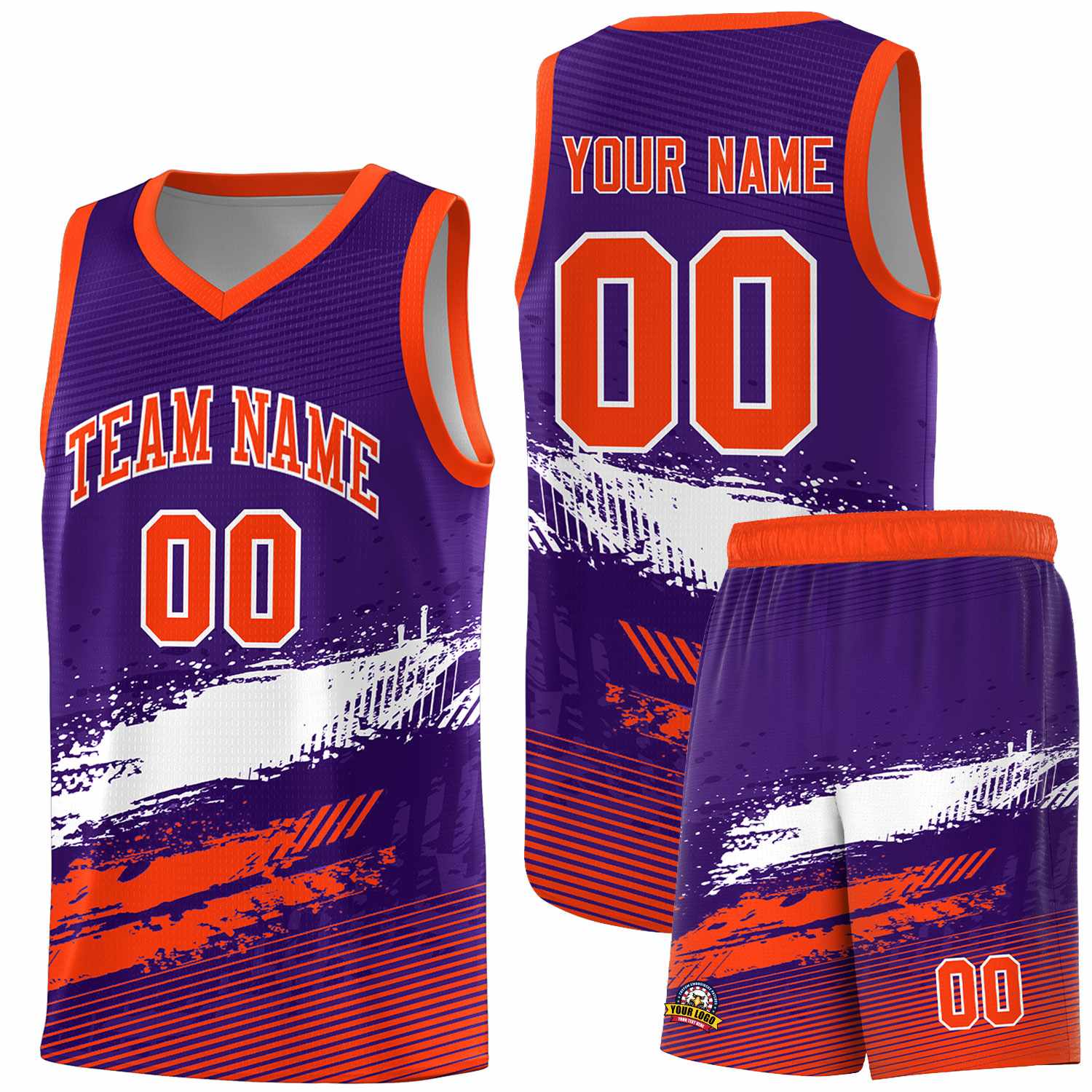 Custom Purple White and Orange Graffiti Pattern Sports Uniform Basketball Jersey