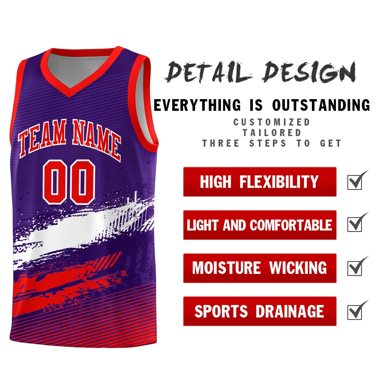 Custom Purple White and Red Graffiti Pattern Sports Uniform Basketball Jersey