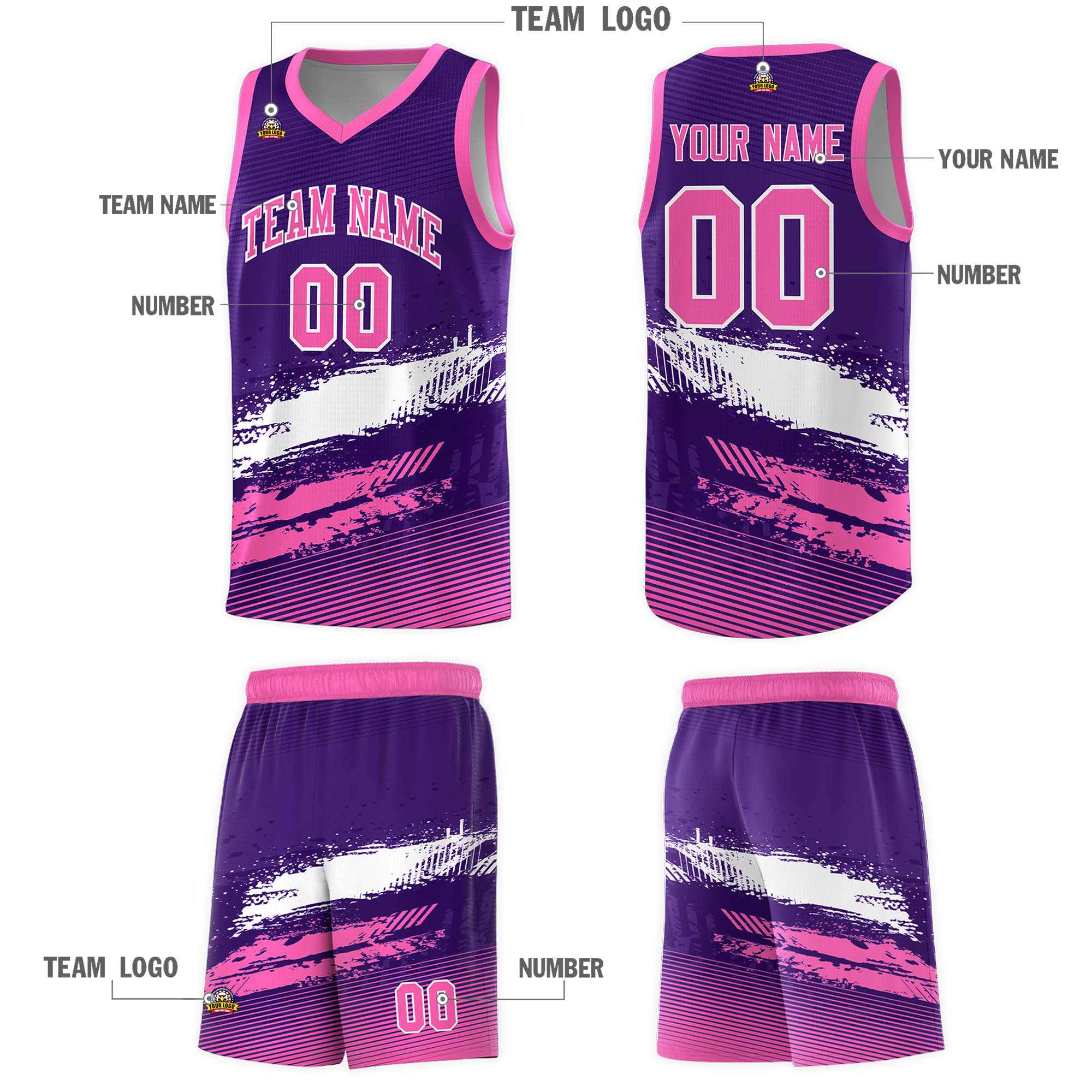 Custom Purple White and Pink Graffiti Pattern Sports Uniform Basketball Jersey