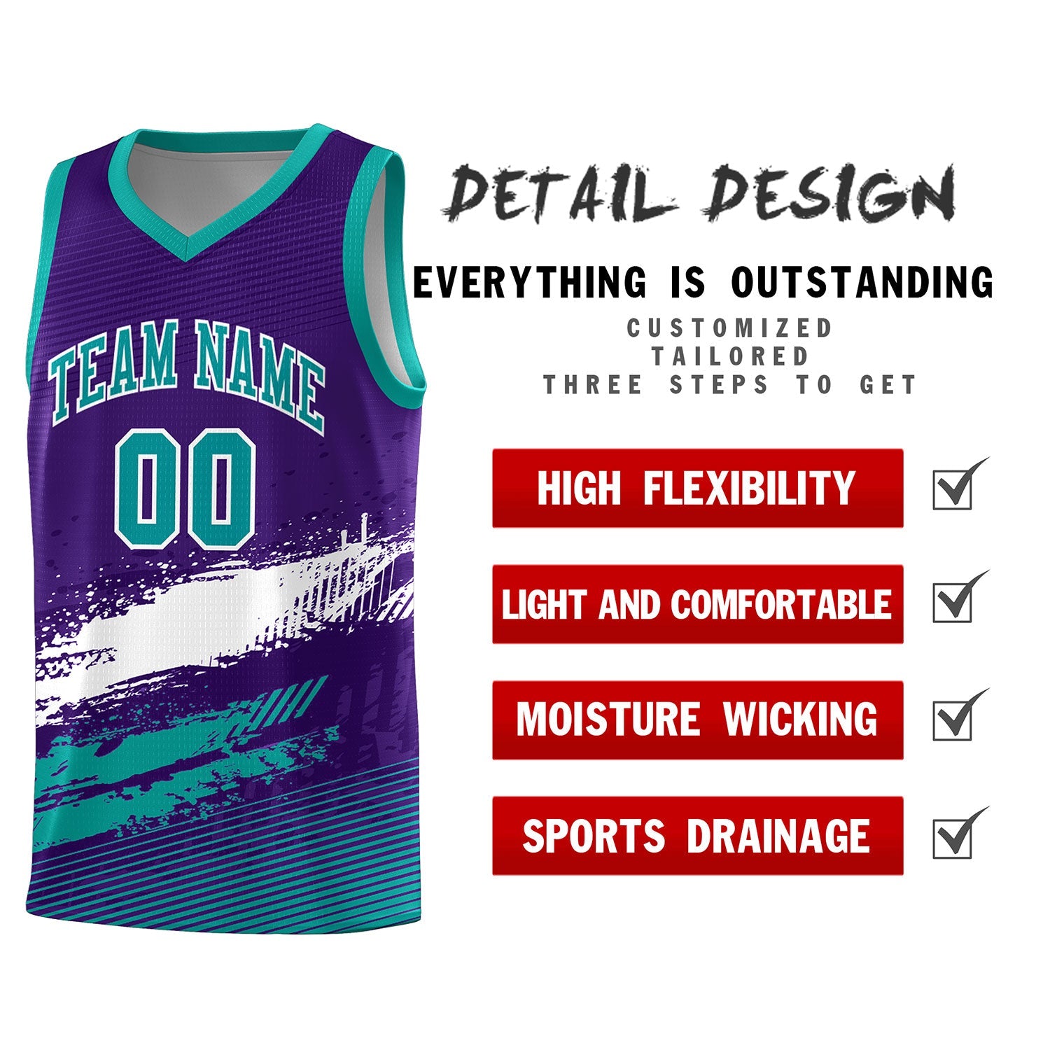 Custom Purple White and Aqua Graffiti Pattern Sports Uniform Basketball Jersey