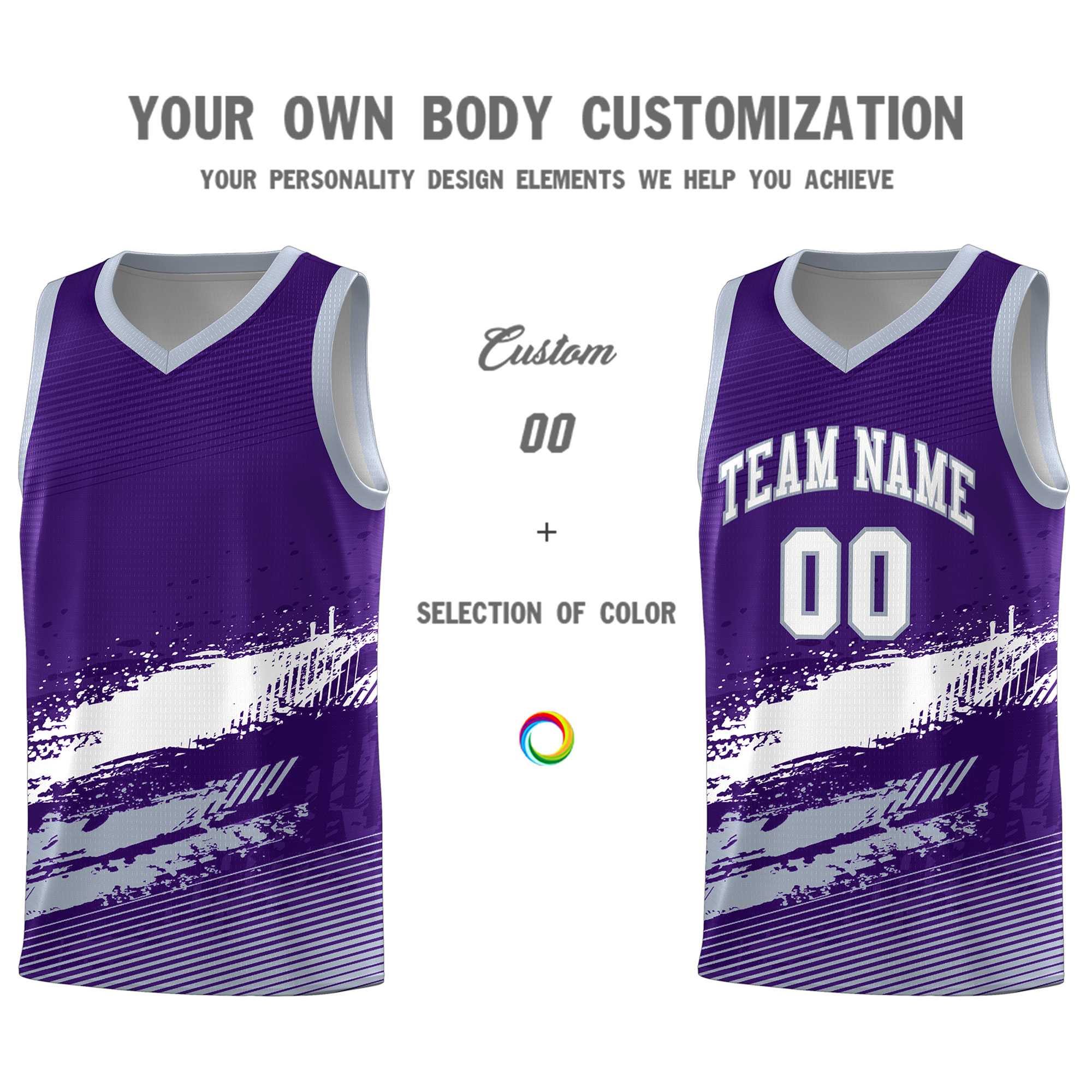 Custom Purple White and Gray Graffiti Pattern Sports Uniform Basketball Jersey