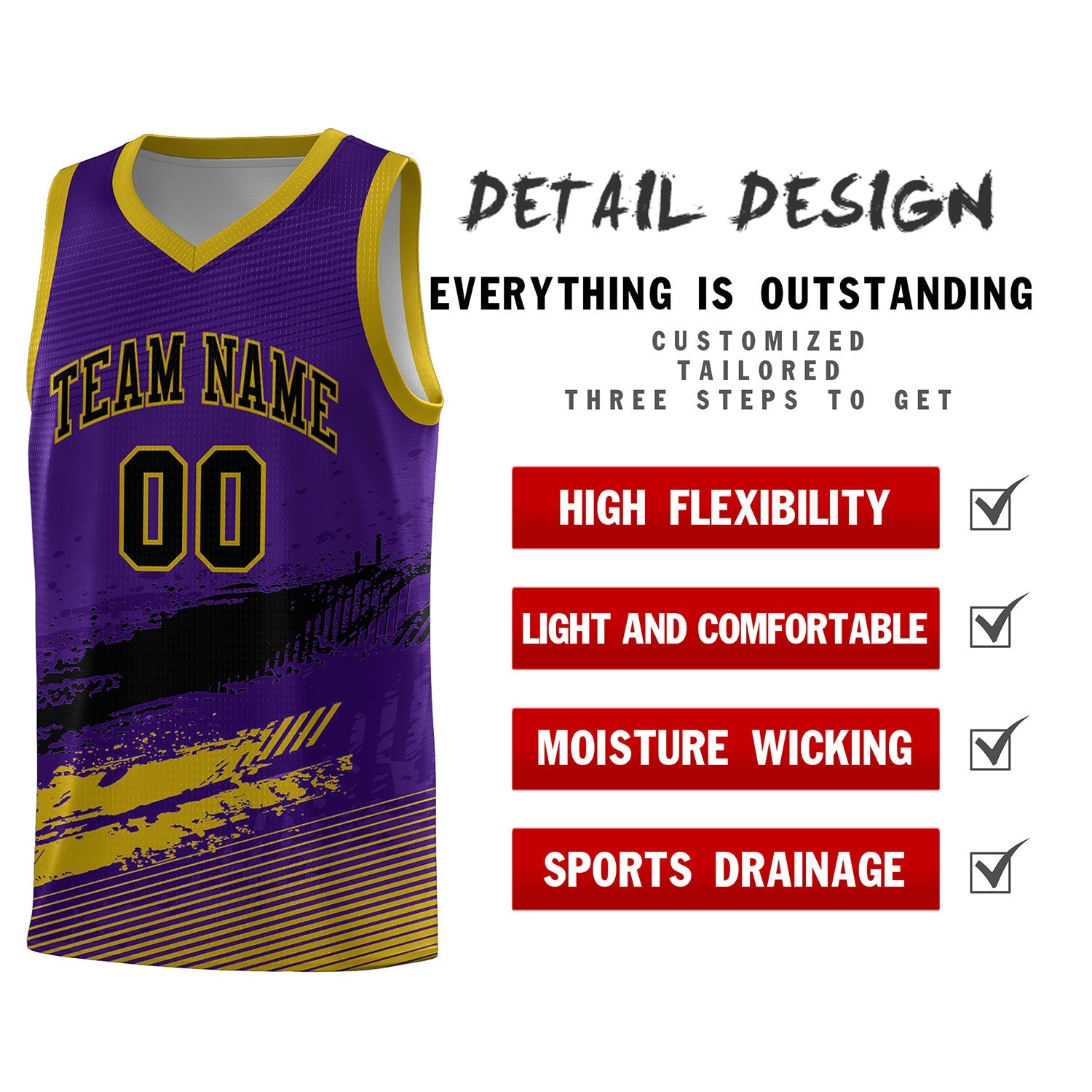 Custom Purple Black and Old Gold Graffiti Pattern Sports Uniform Basketball Jersey