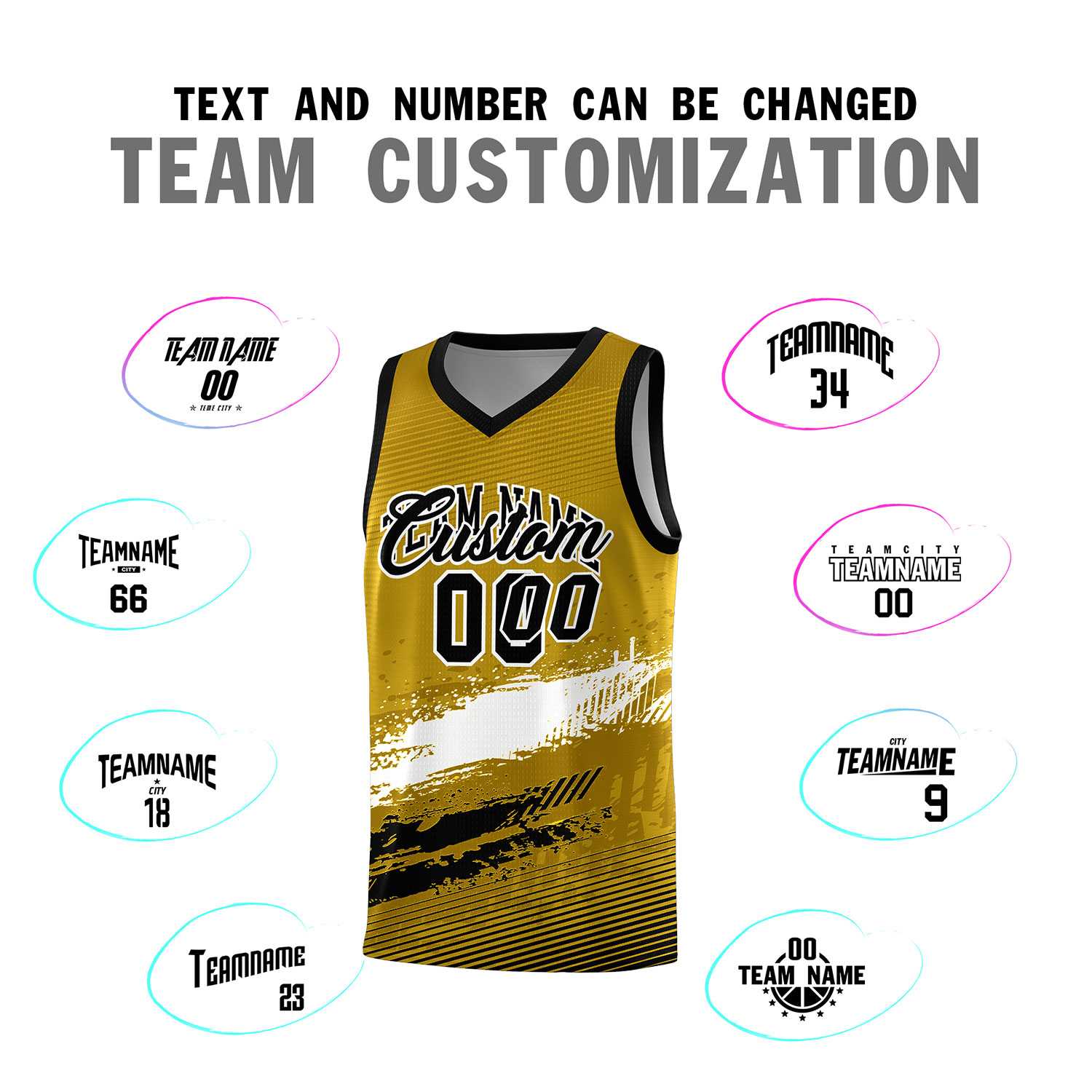 Custom Old Gold White and Black Graffiti Pattern Sports Uniform Basketball Jersey