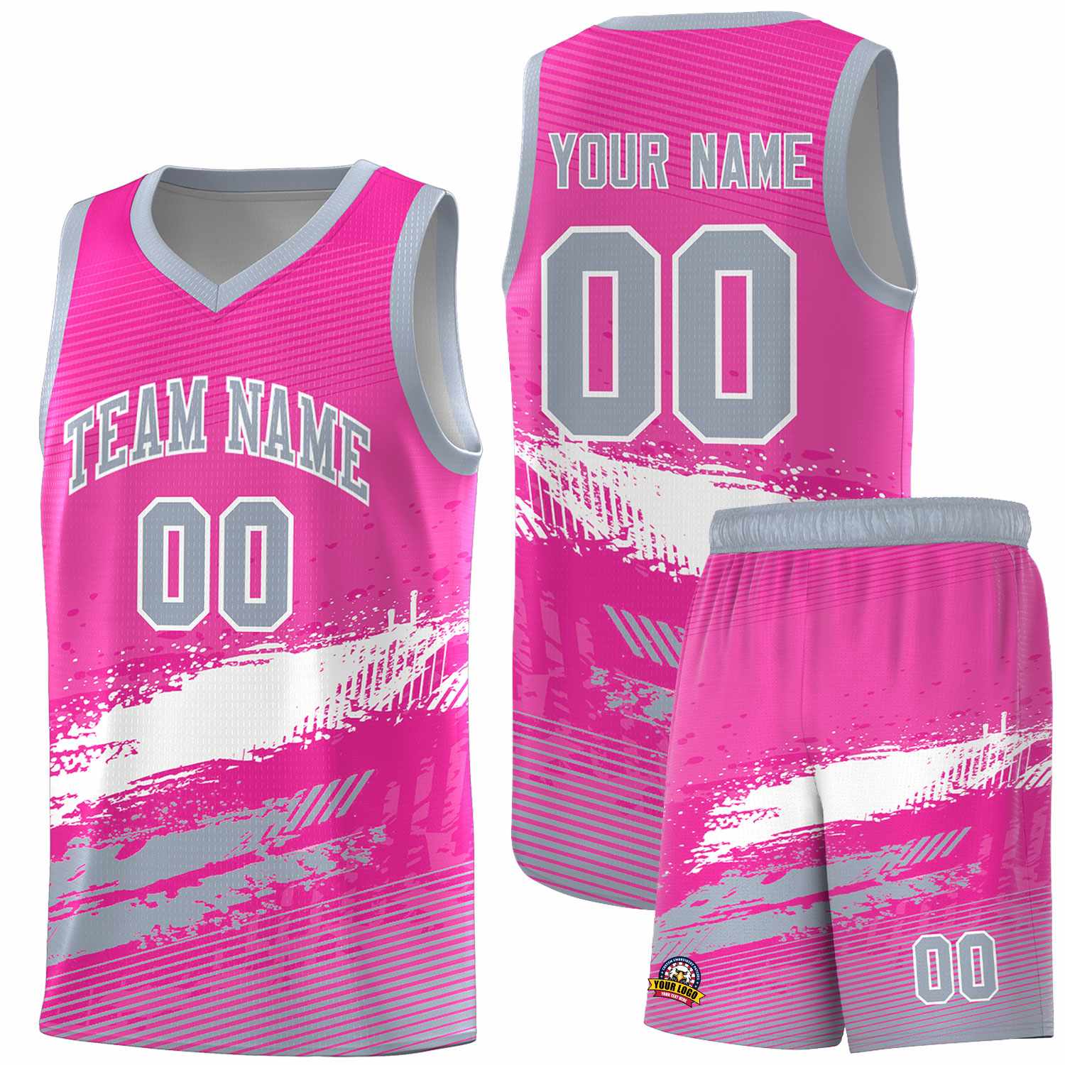 Custom Pink White and Gray Graffiti Pattern Sports Uniform Basketball Jersey