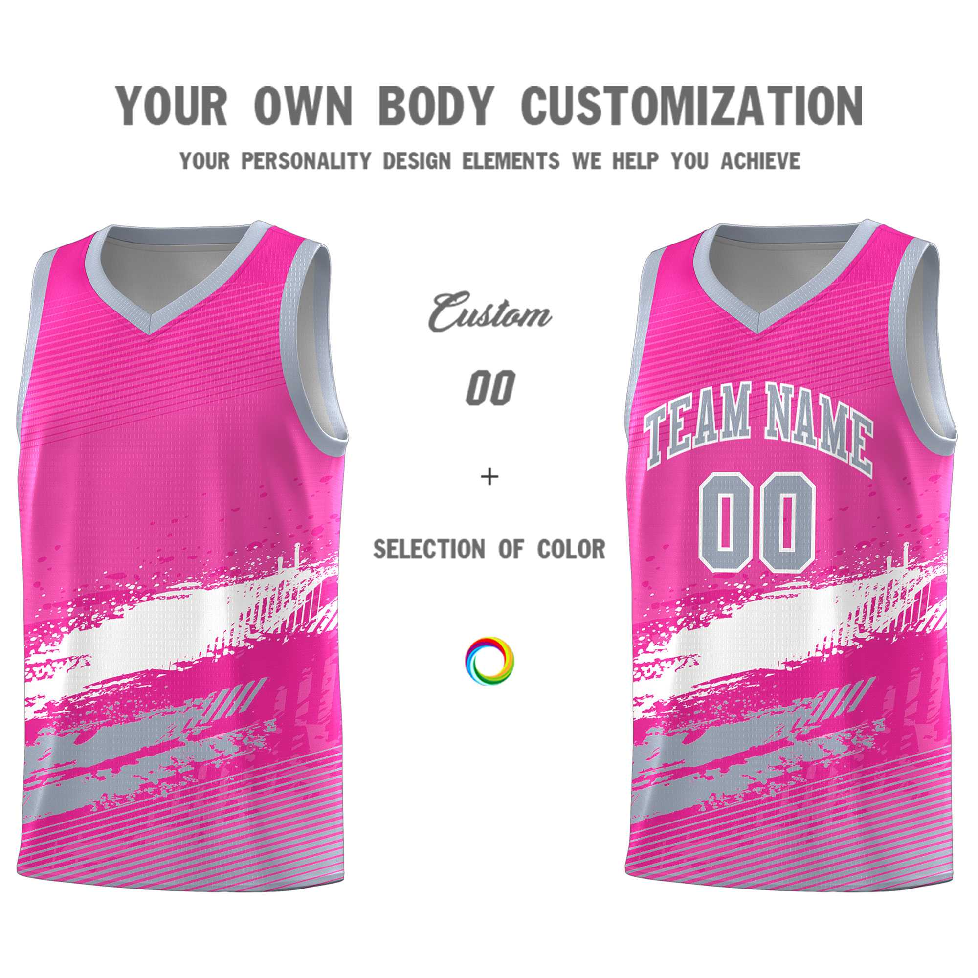 Custom Pink White and Gray Graffiti Pattern Sports Uniform Basketball Jersey