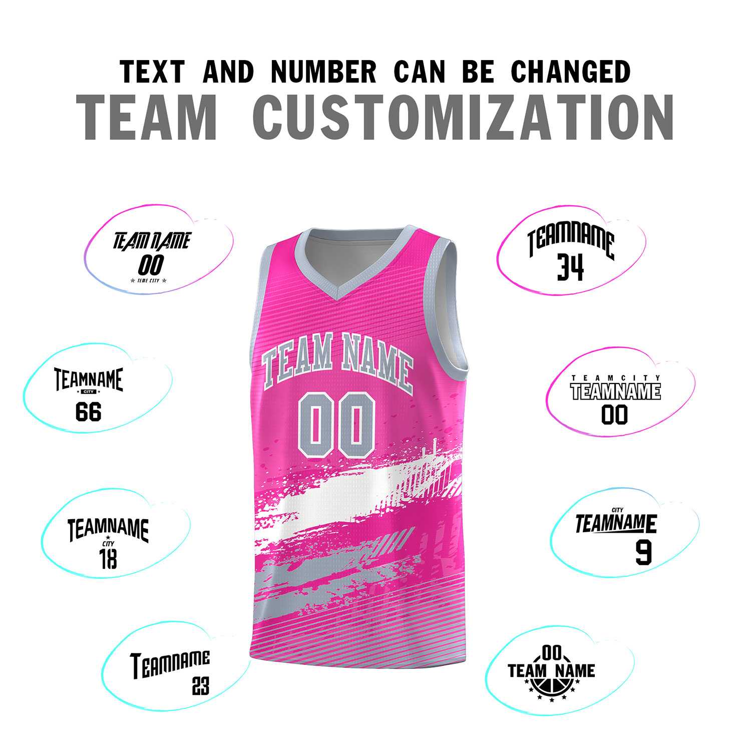 Custom Pink White and Gray Graffiti Pattern Sports Uniform Basketball Jersey