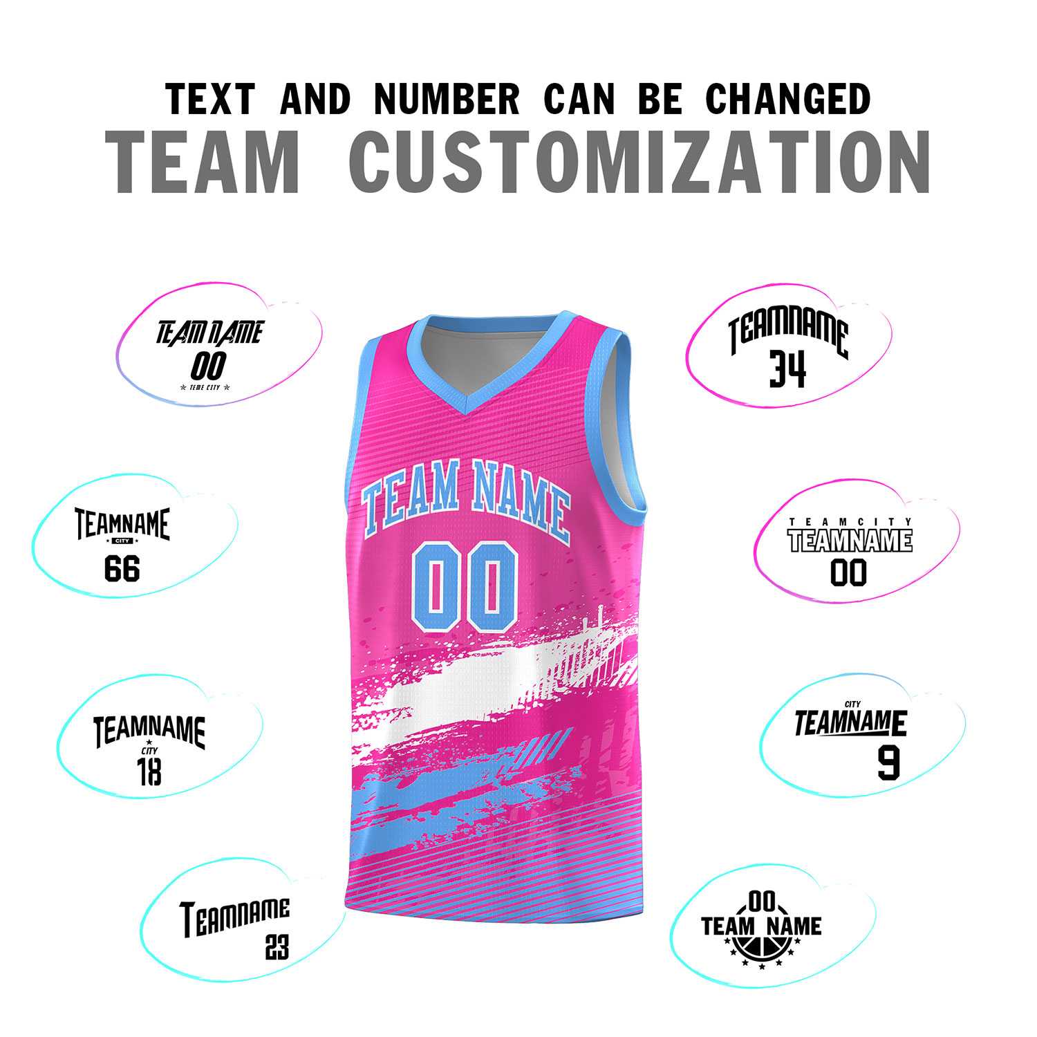 Custom Pink White and Powder Blue Graffiti Pattern Sports Uniform Basketball Jersey