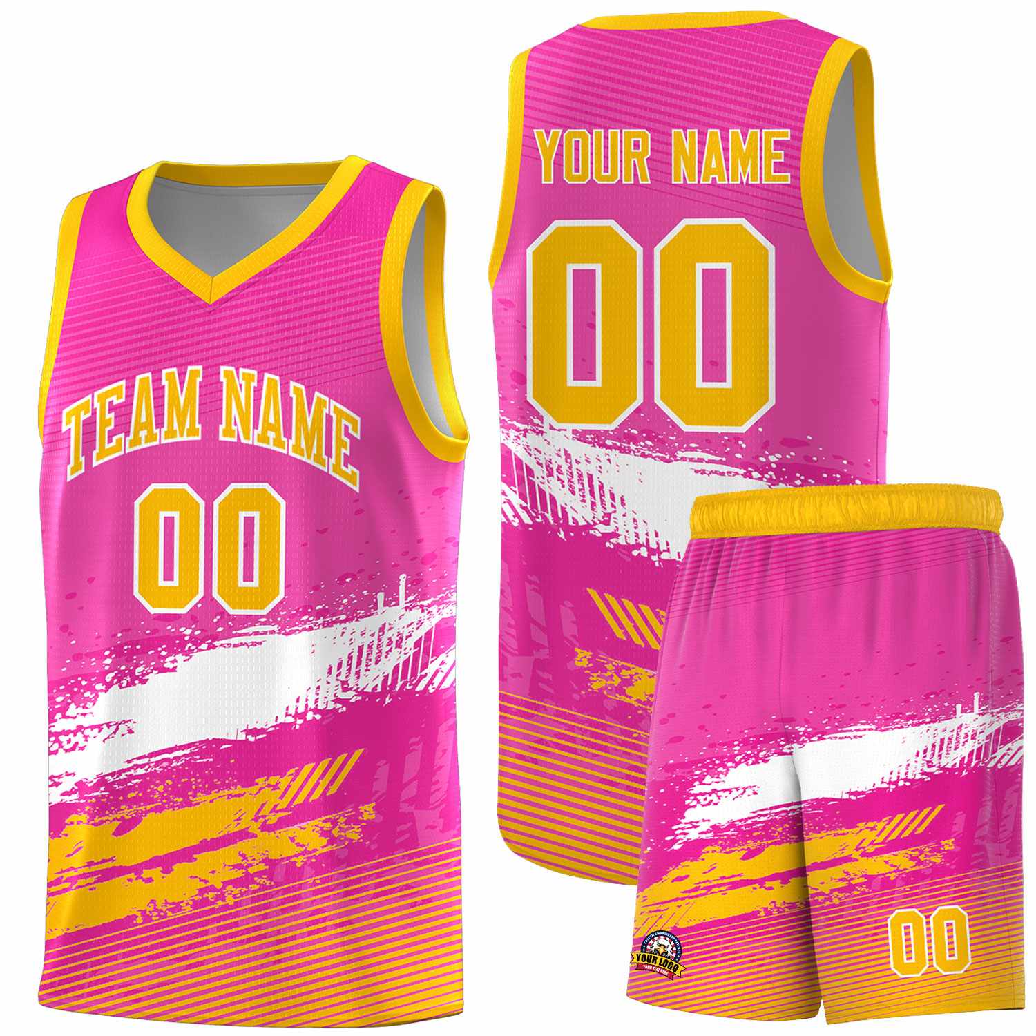 Custom Pink White and Yellow Graffiti Pattern Sports Uniform Basketball Jersey