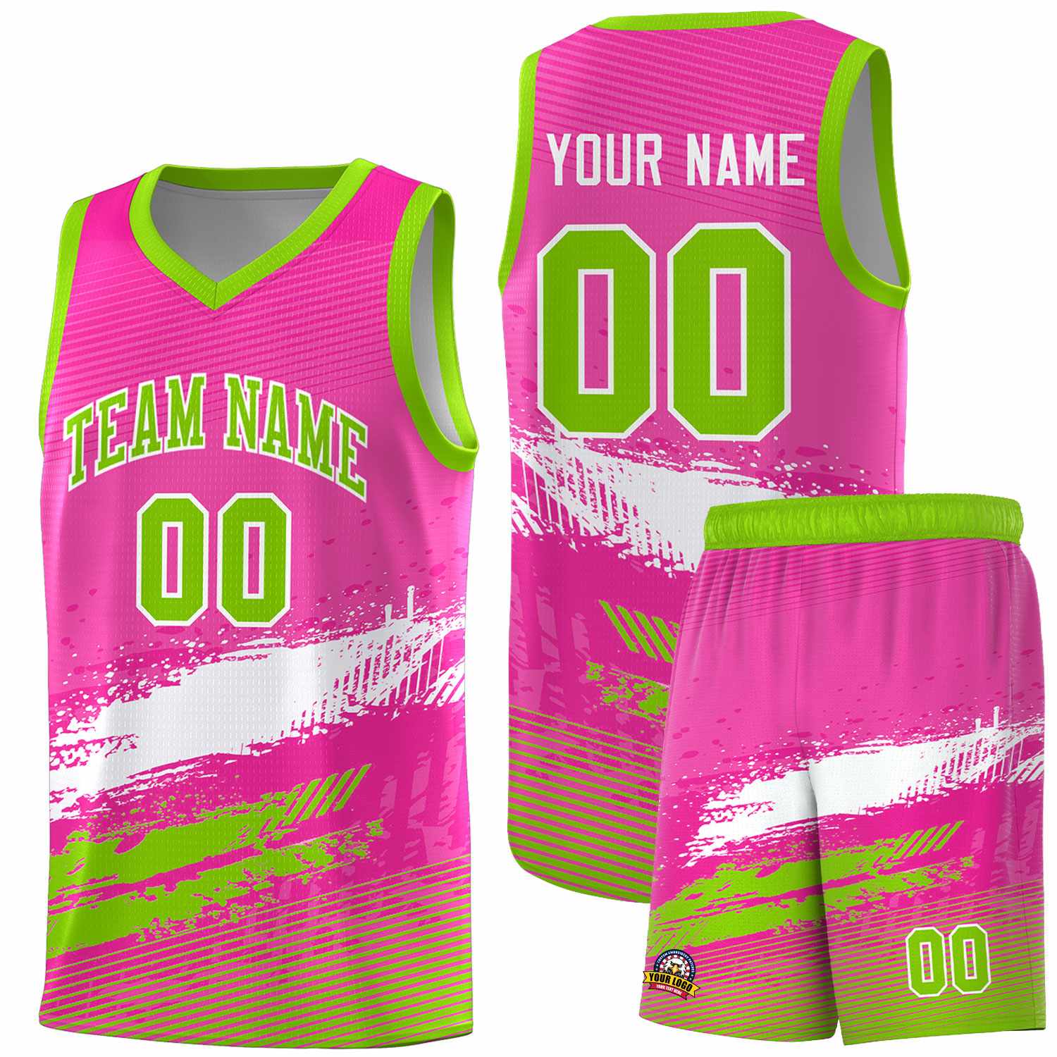 Custom Pink White and Neon Green Graffiti Pattern Sports Uniform Basketball Jersey