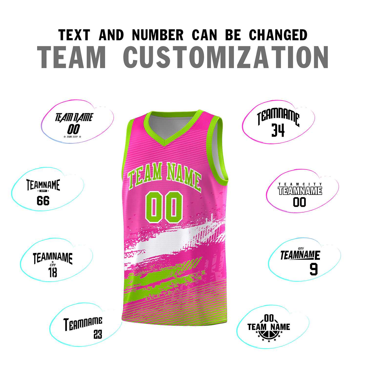 Custom Pink White and Neon Green Graffiti Pattern Sports Uniform Basketball Jersey