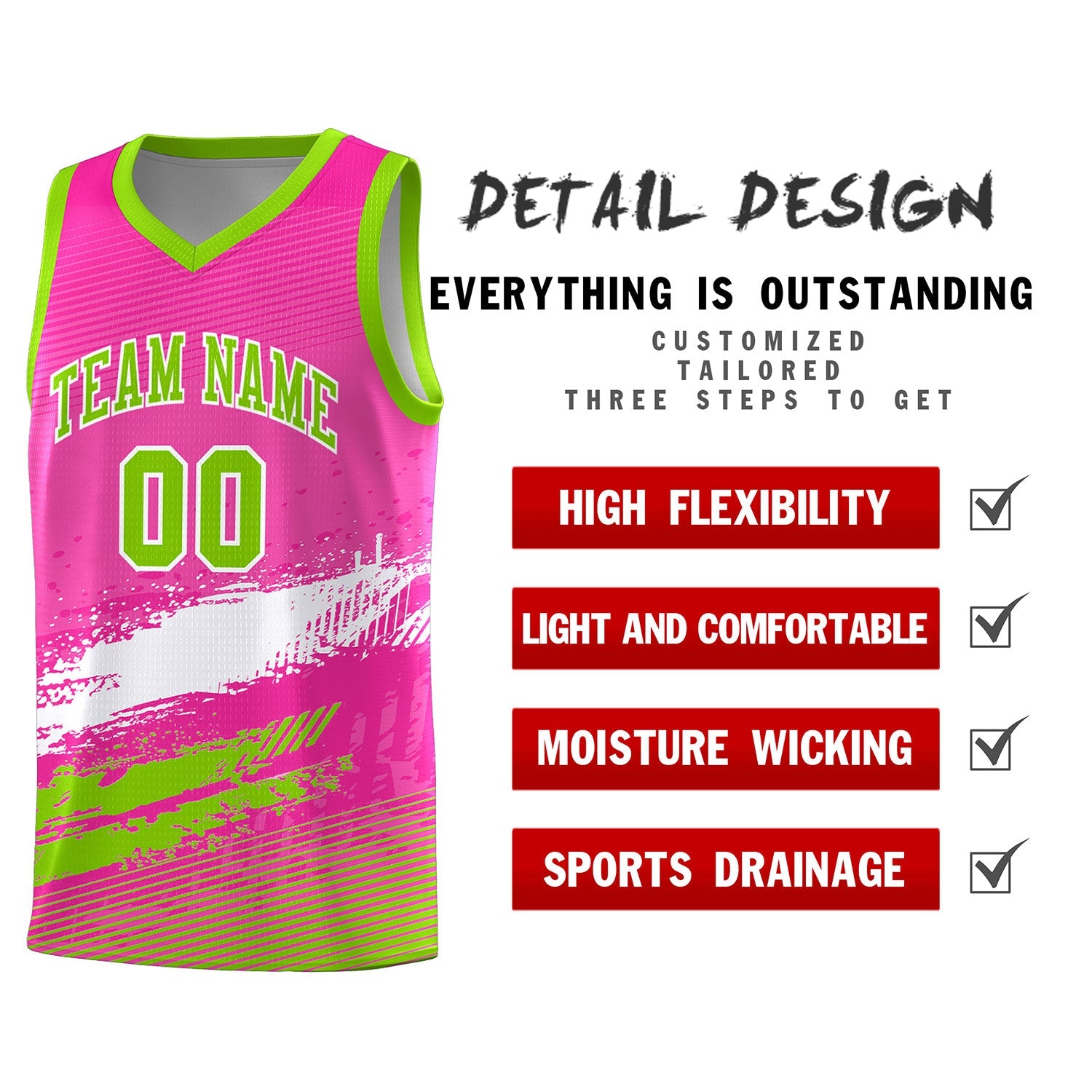 Custom Pink White and Neon Green Graffiti Pattern Sports Uniform Basketball Jersey