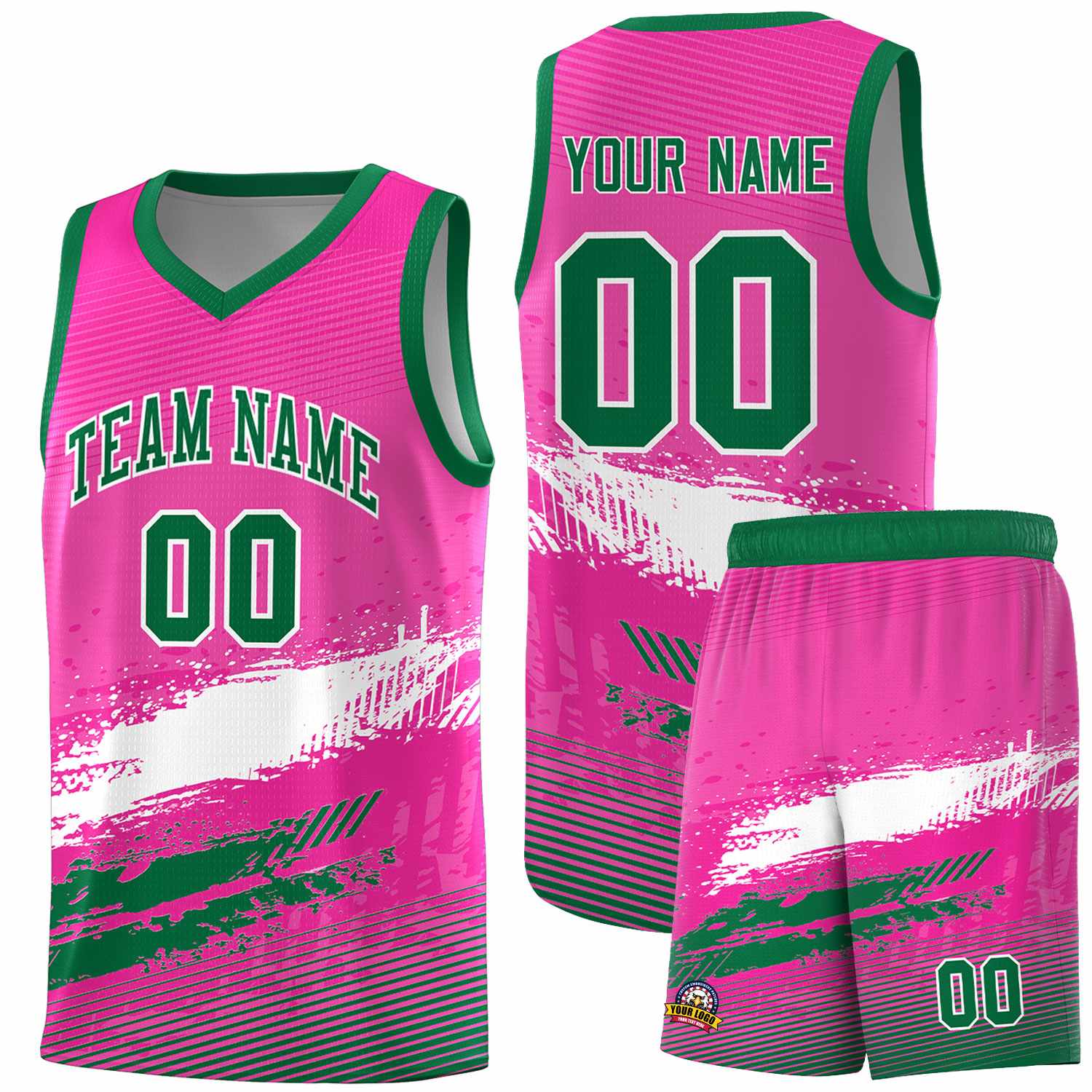 Custom Pink White and Kelly Green Graffiti Pattern Sports Uniform Basketball Jersey