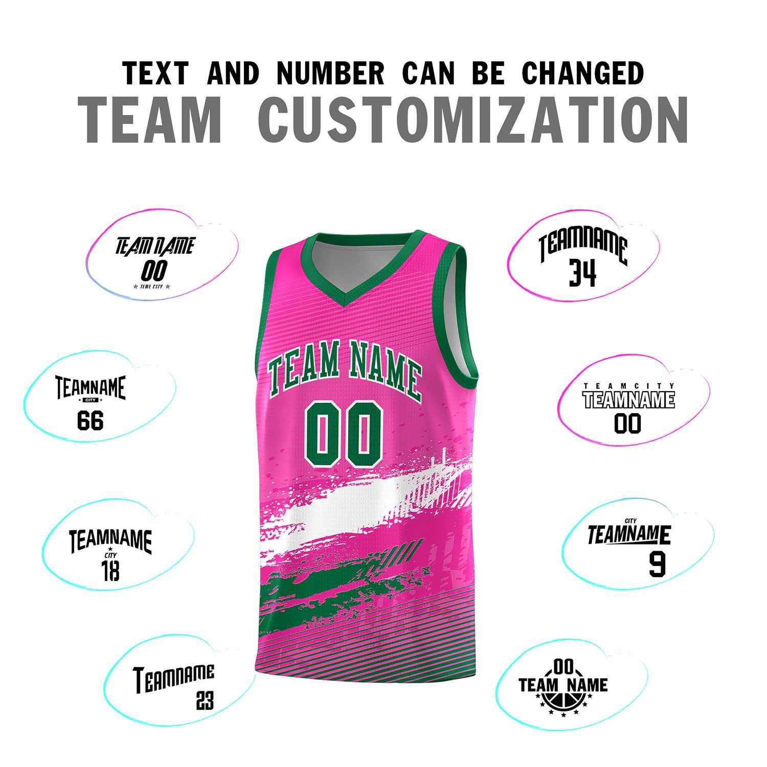 Custom Pink White and Kelly Green Graffiti Pattern Sports Uniform Basketball Jersey