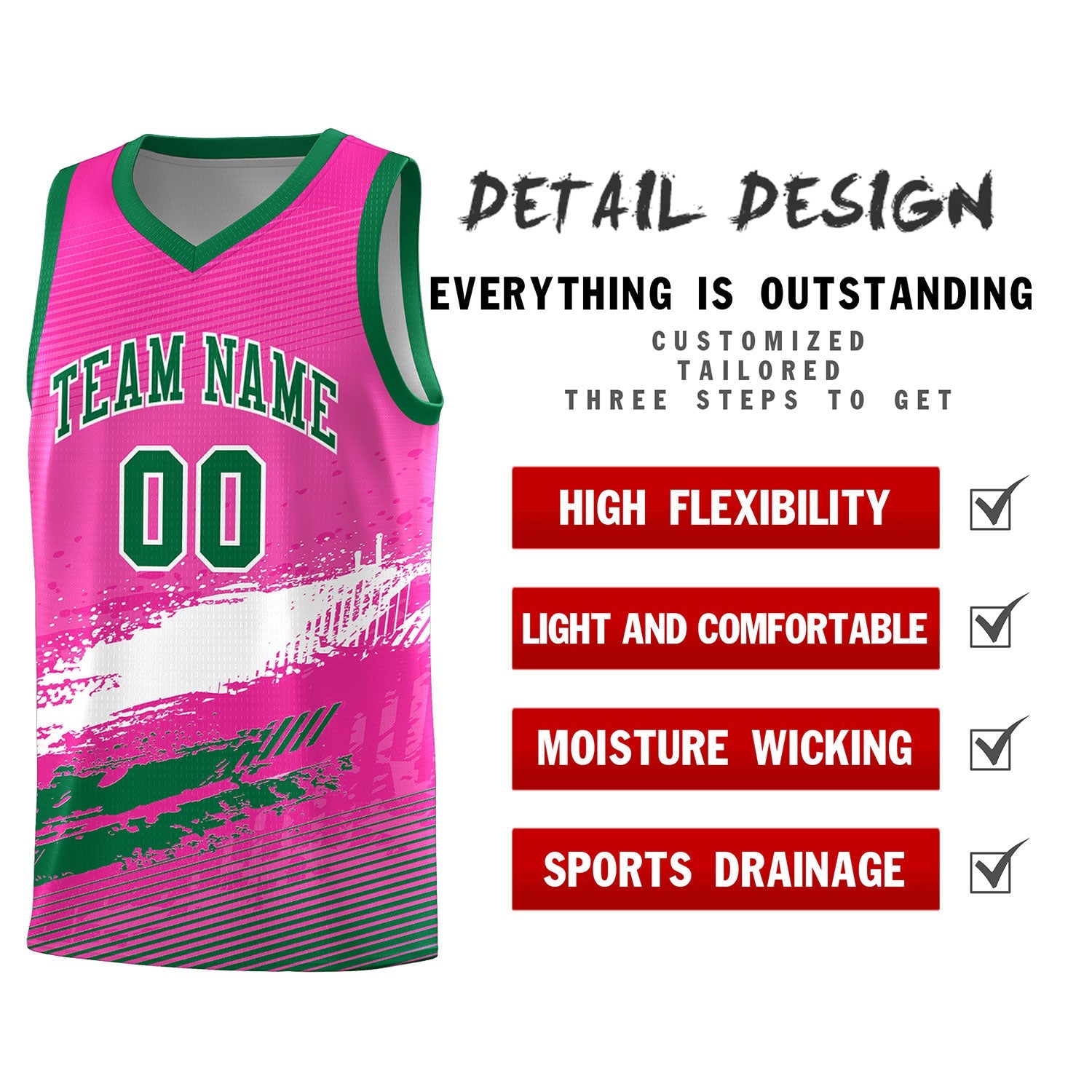 Custom Pink White and Kelly Green Graffiti Pattern Sports Uniform Basketball Jersey