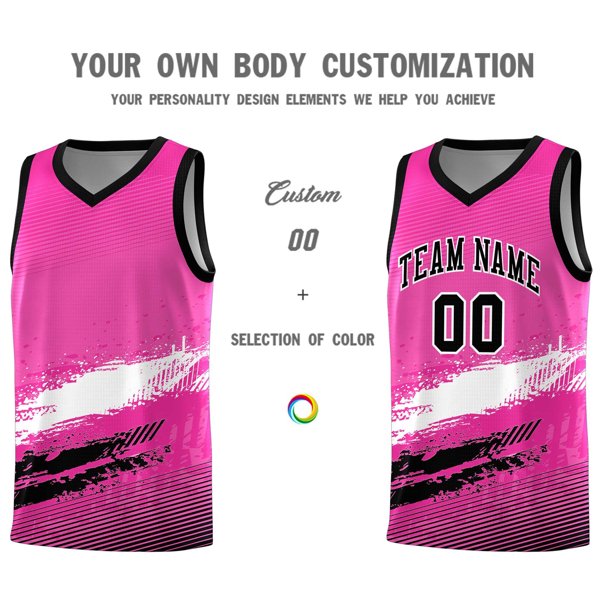 Custom Pink White and Black Graffiti Pattern Sports Uniform Basketball Jersey