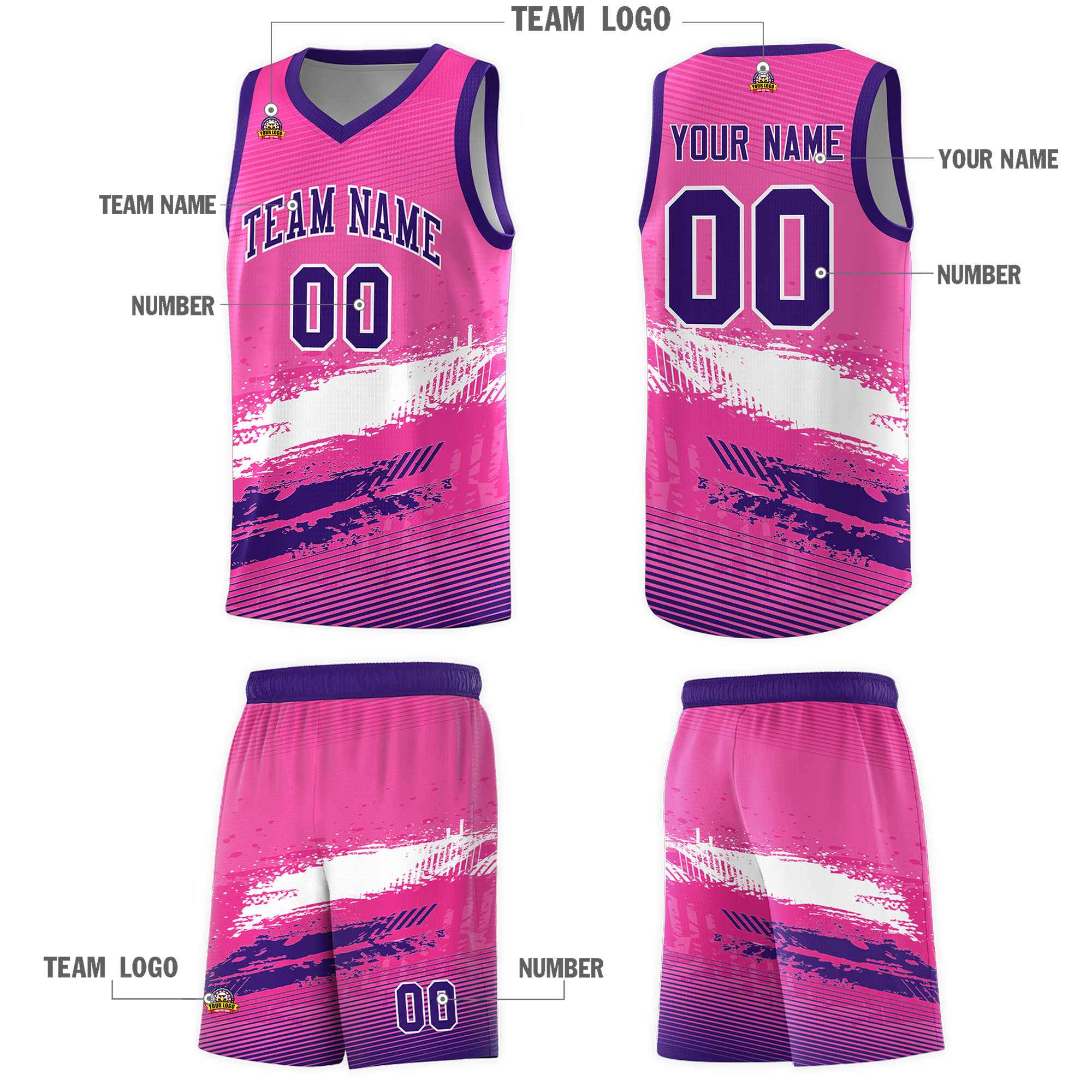 Custom Pink White and Purple Graffiti Pattern Sports Uniform Basketball Jersey