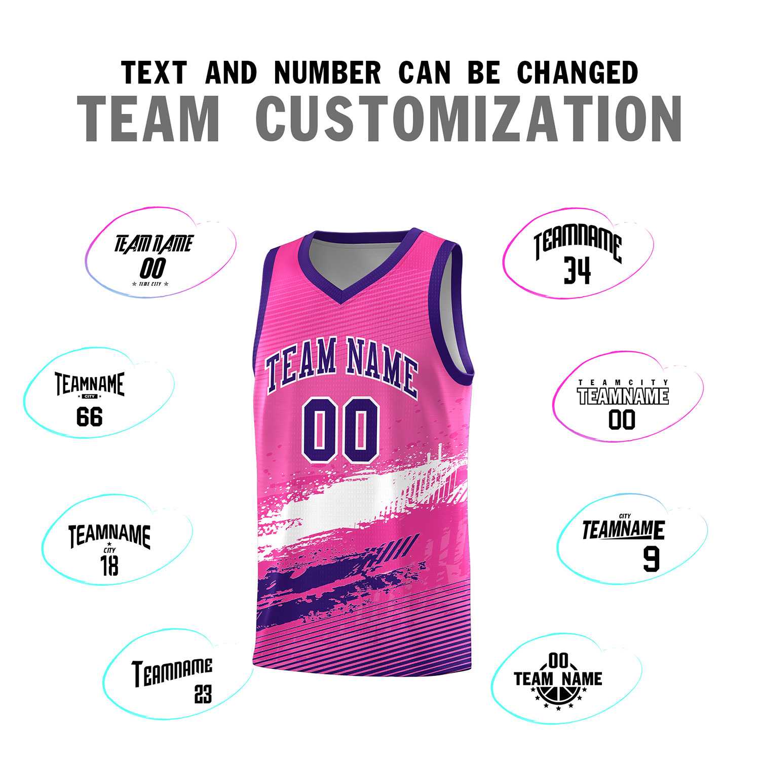 Custom Pink White and Purple Graffiti Pattern Sports Uniform Basketball Jersey